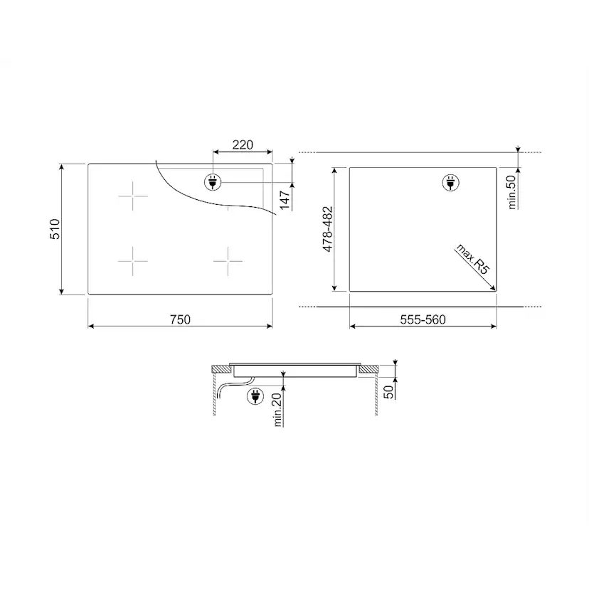 Induktionshäll Smeg SI1M24744D med 4 kokzoner Svart 75 cm