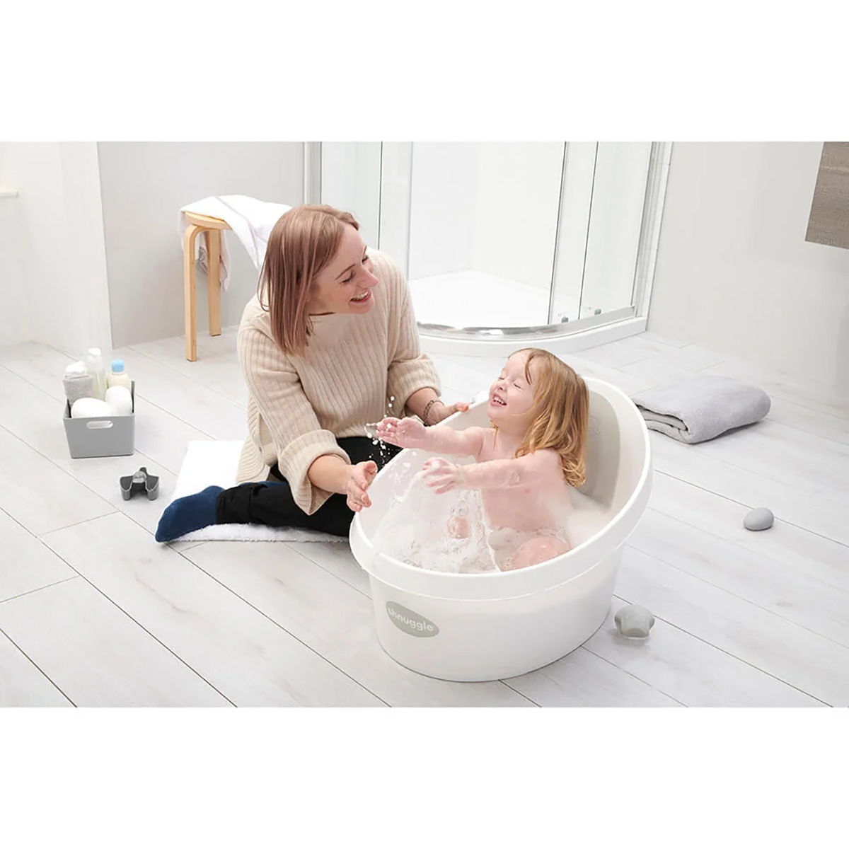 Badbalja SHNUGGLE Stor Spädbarnsbalja med Halkskydd och Stöd Vit