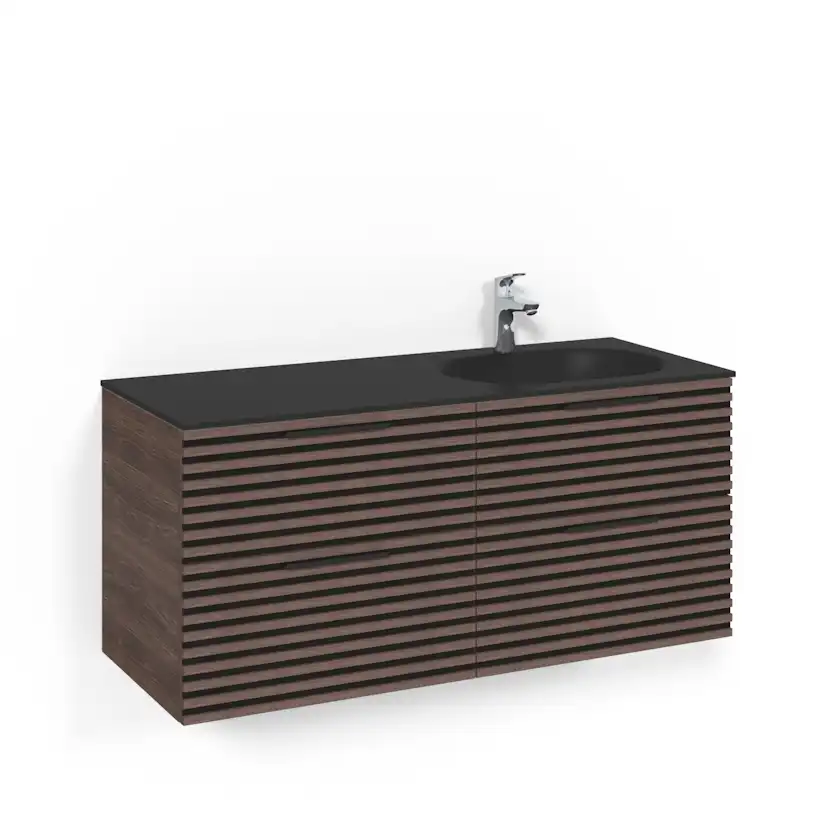 CrownKommo120x45BrunAsk Stripe Mattsvart Glashandfat Högerho Bredd: 1200 mm, Brun Ask, Glastvättställ i mattsvart till höger
