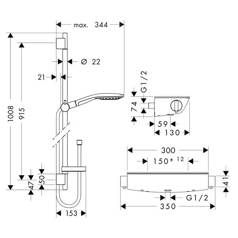 Duschset Hansgrohe Raindance Select S 150 cc Kombipaket Vit/ Vit/Krom