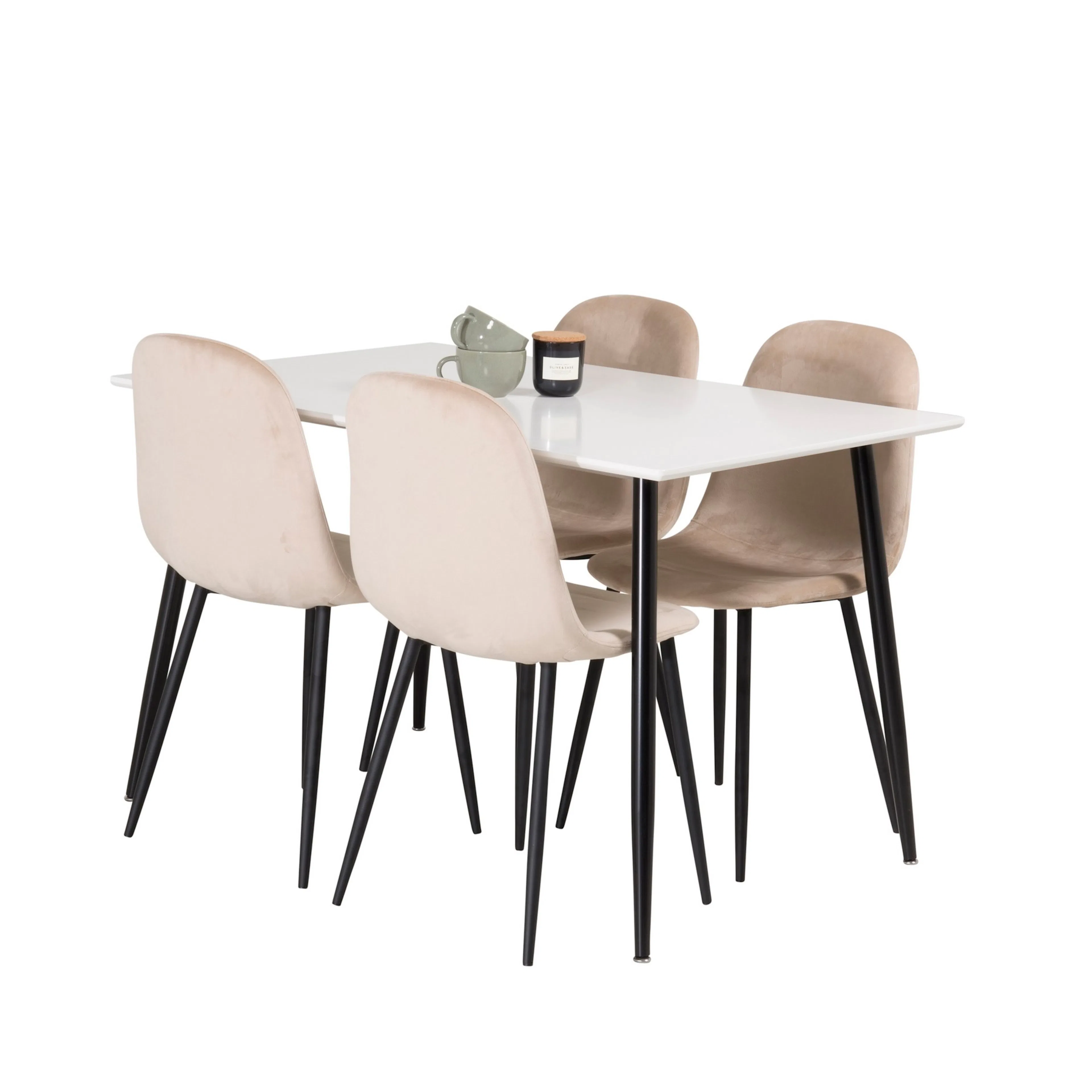 Polar Matbord - Svart / Vit - 120*75*H75+Polar Dining Chair Vitt Bord med Svarta Ben, Beige Stol med Svarta Ben