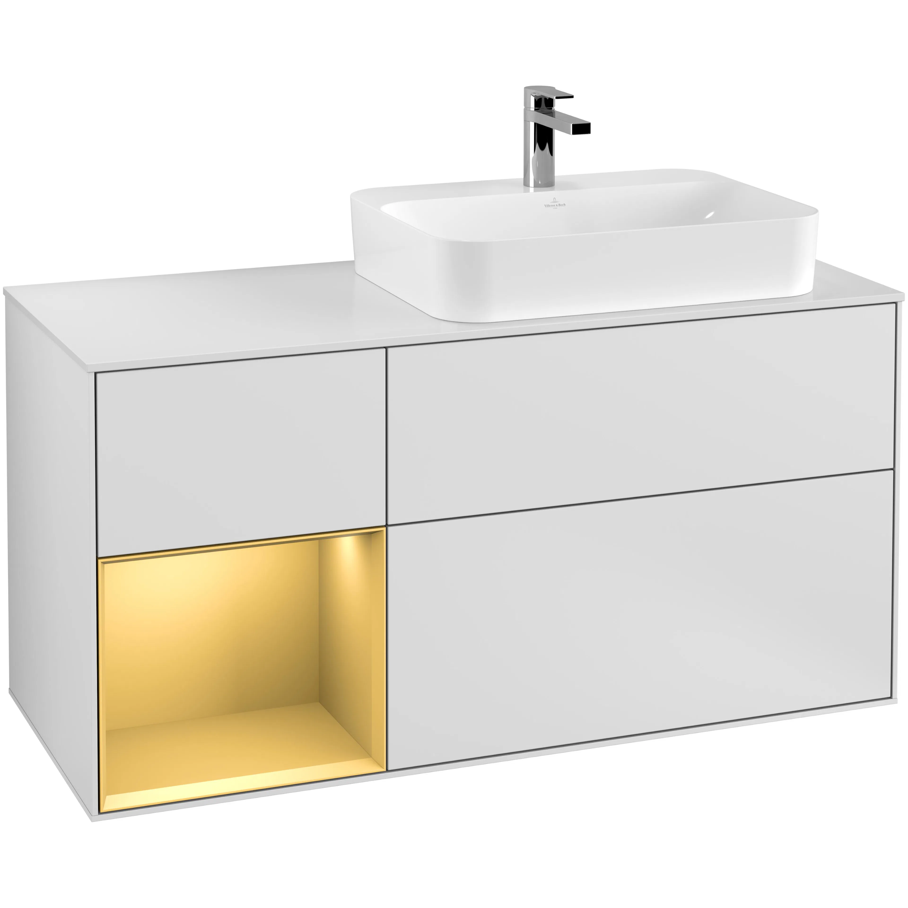 Tvättställsskåp Villeroy & Boch Finion med 3 Lådor Hylla och Bänkskiva för Ocentrerat Ytmonterat Tvättställ
