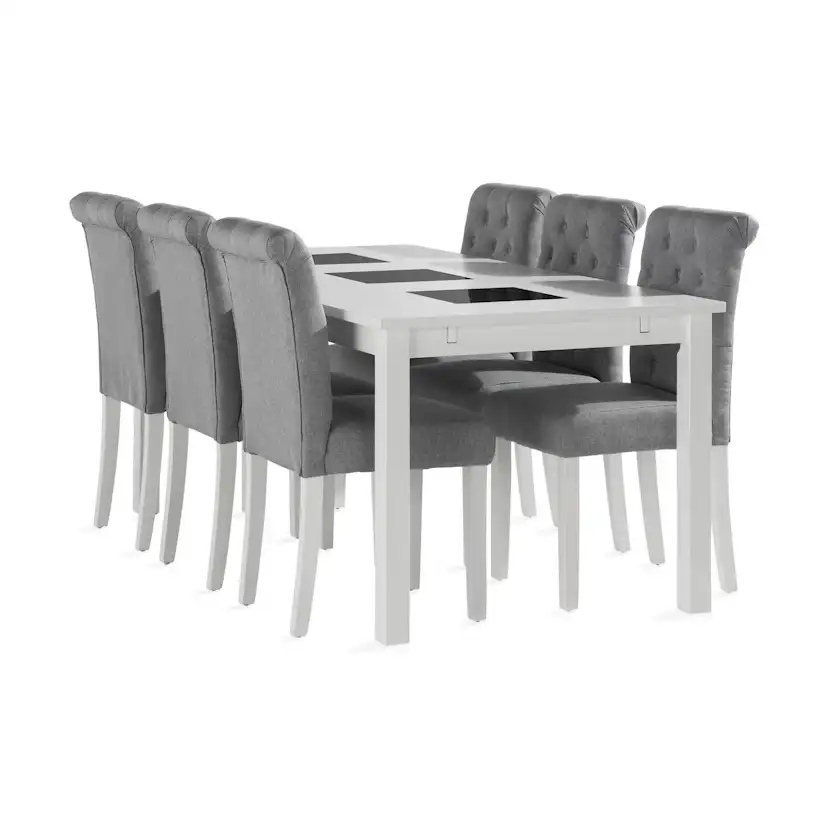 Matgrupp Basic Home Jasmin Rektangulärt Matbord 180-270 cm Förlängningsbart med 6 Stormon Matstol