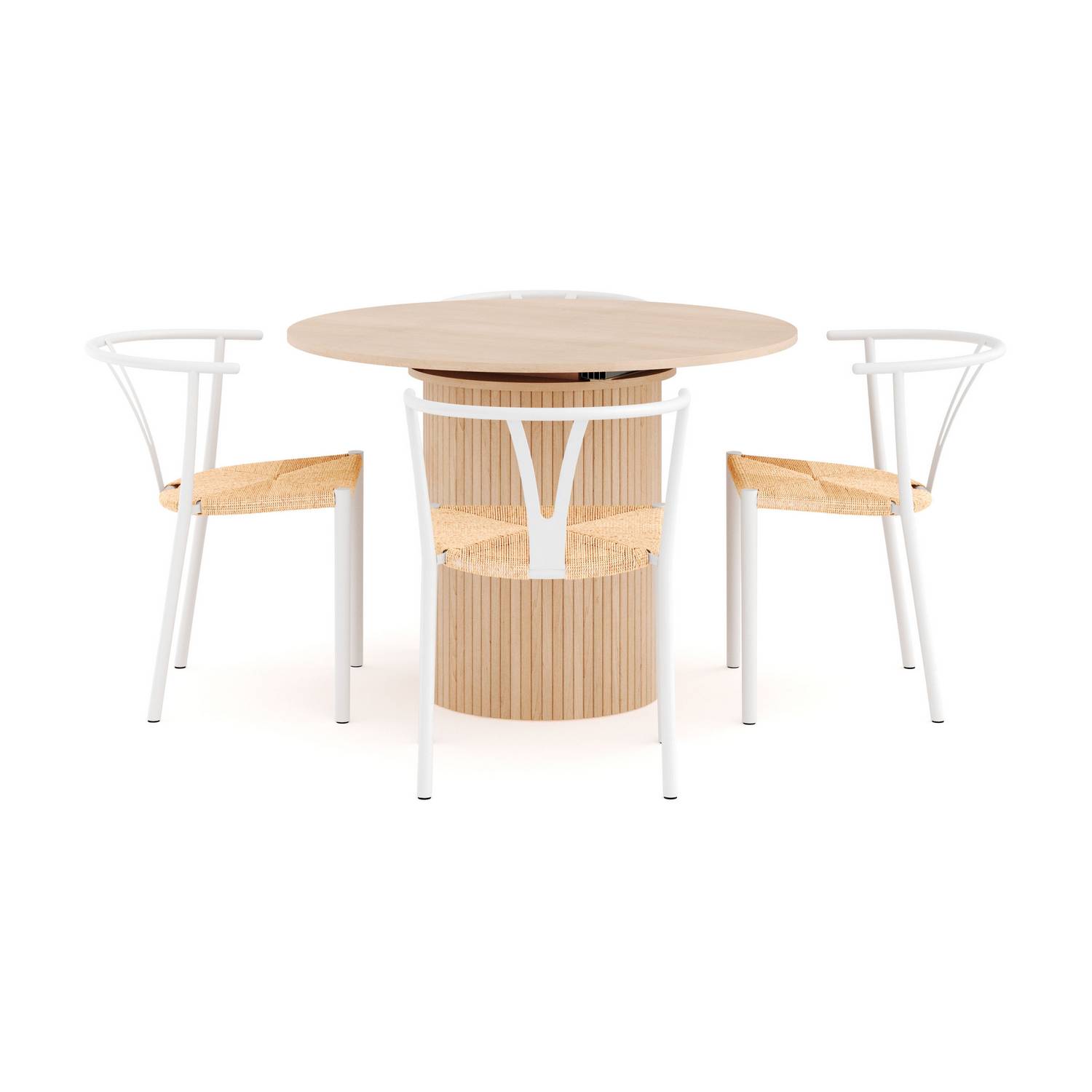 Matgrupp Bark Kopparbo Runt Matbord 106-156 cm Förlängningsbartt med 4 Elysia Matstol