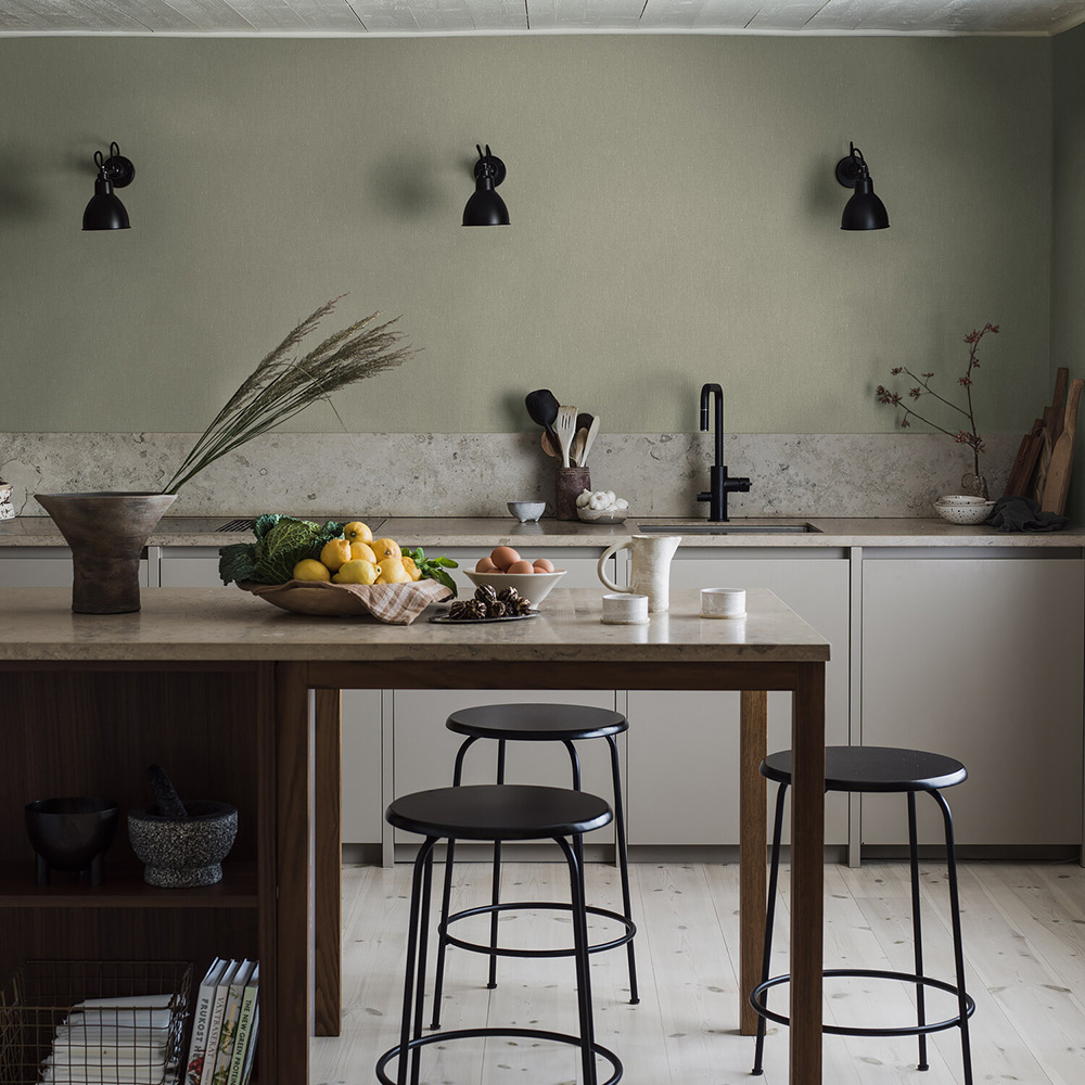Tapet Boråstapeter Linen Soft Olive 4335 EasyUp, Enfärgad Grön