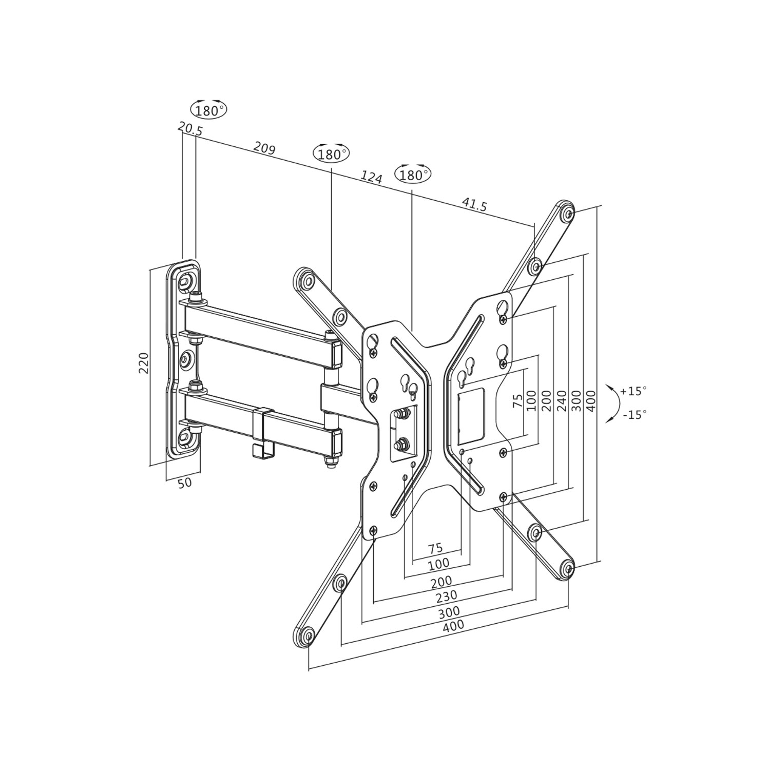 Väggfäste LogiLink TV 23-55 tum Tilt-/vinklingsbar