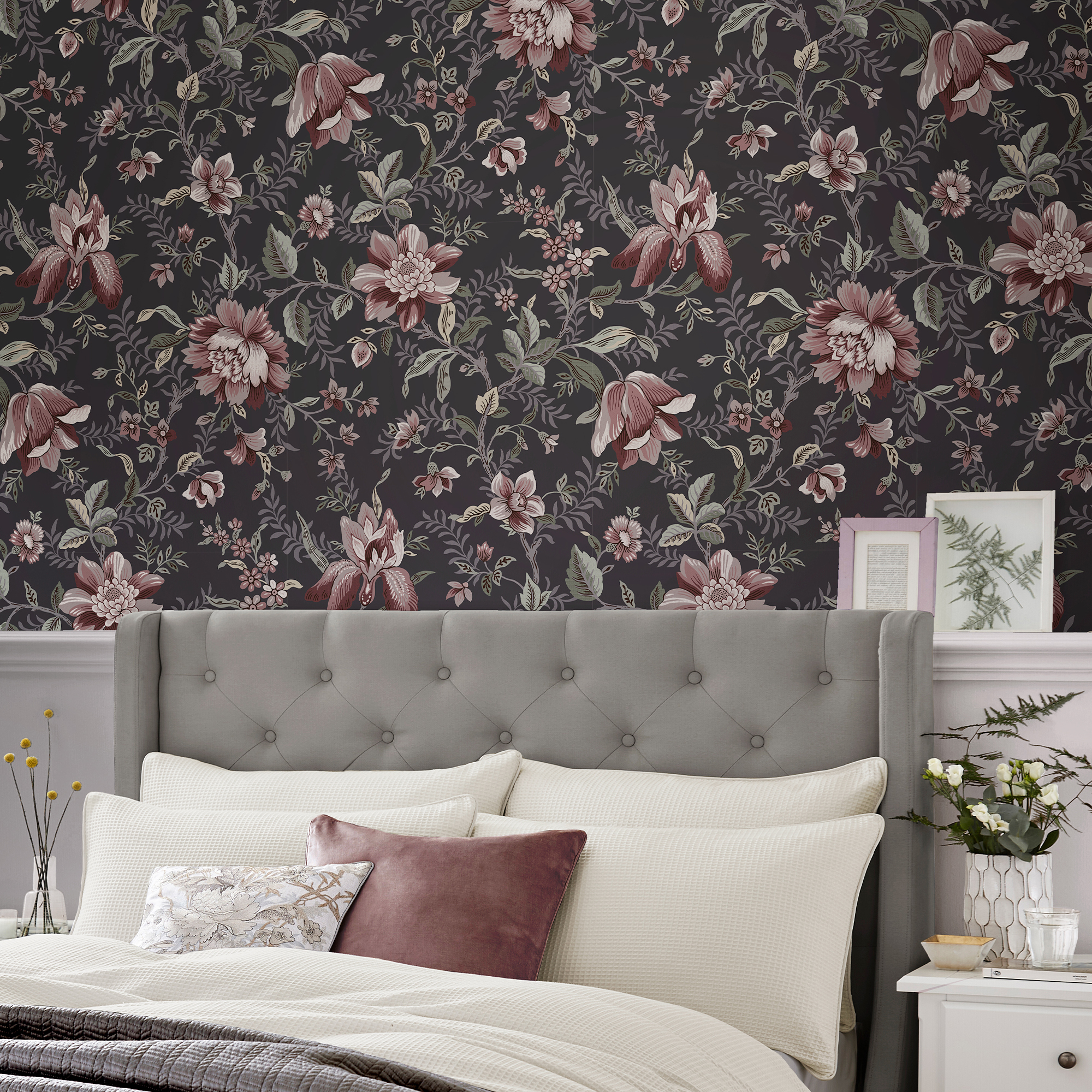 Tapet Laura Ashley Edita’s Garden Charcoal Grå 121090