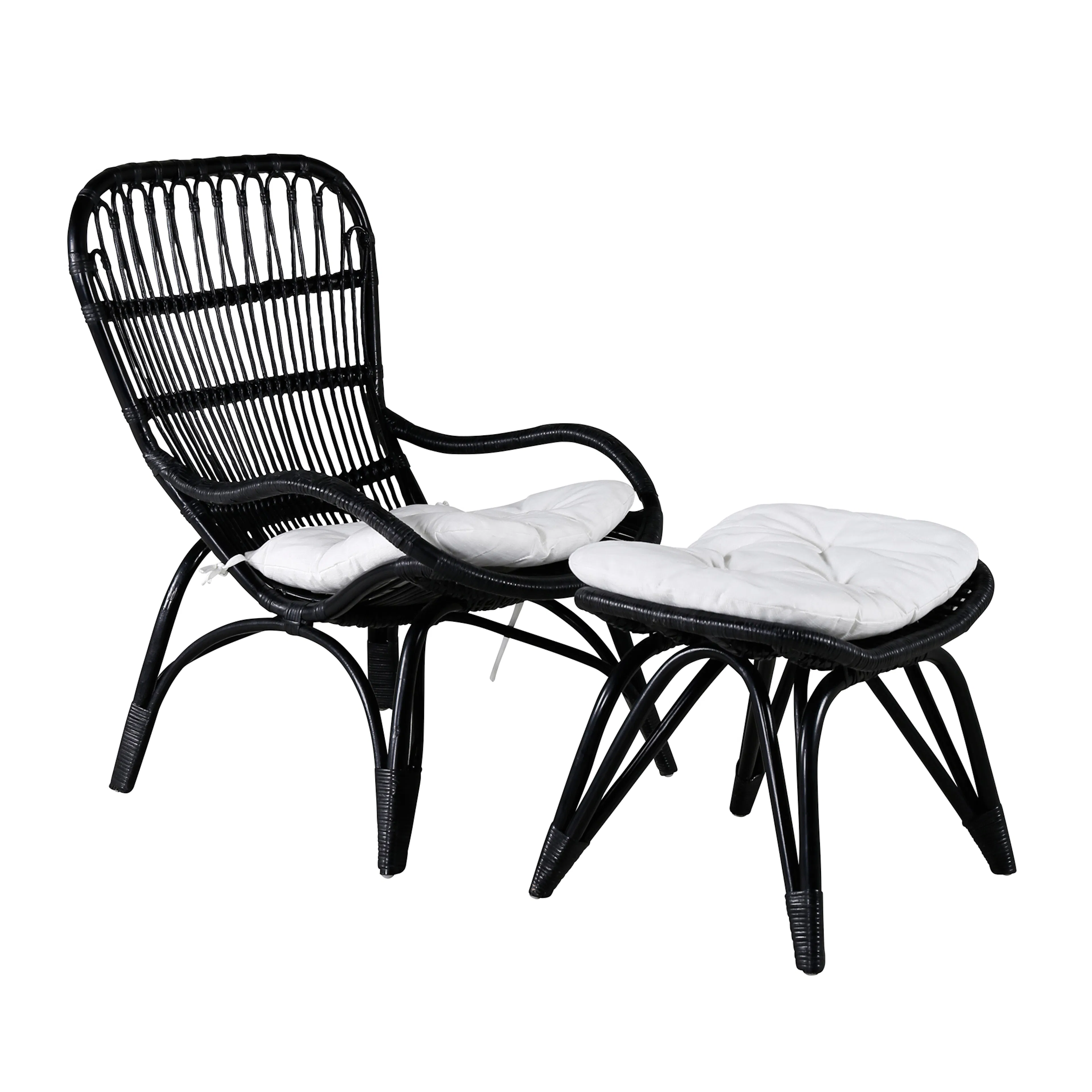 Ella Lounge Chair - BLACK rattan / Offwhite Cushion. inc. Ot Svart