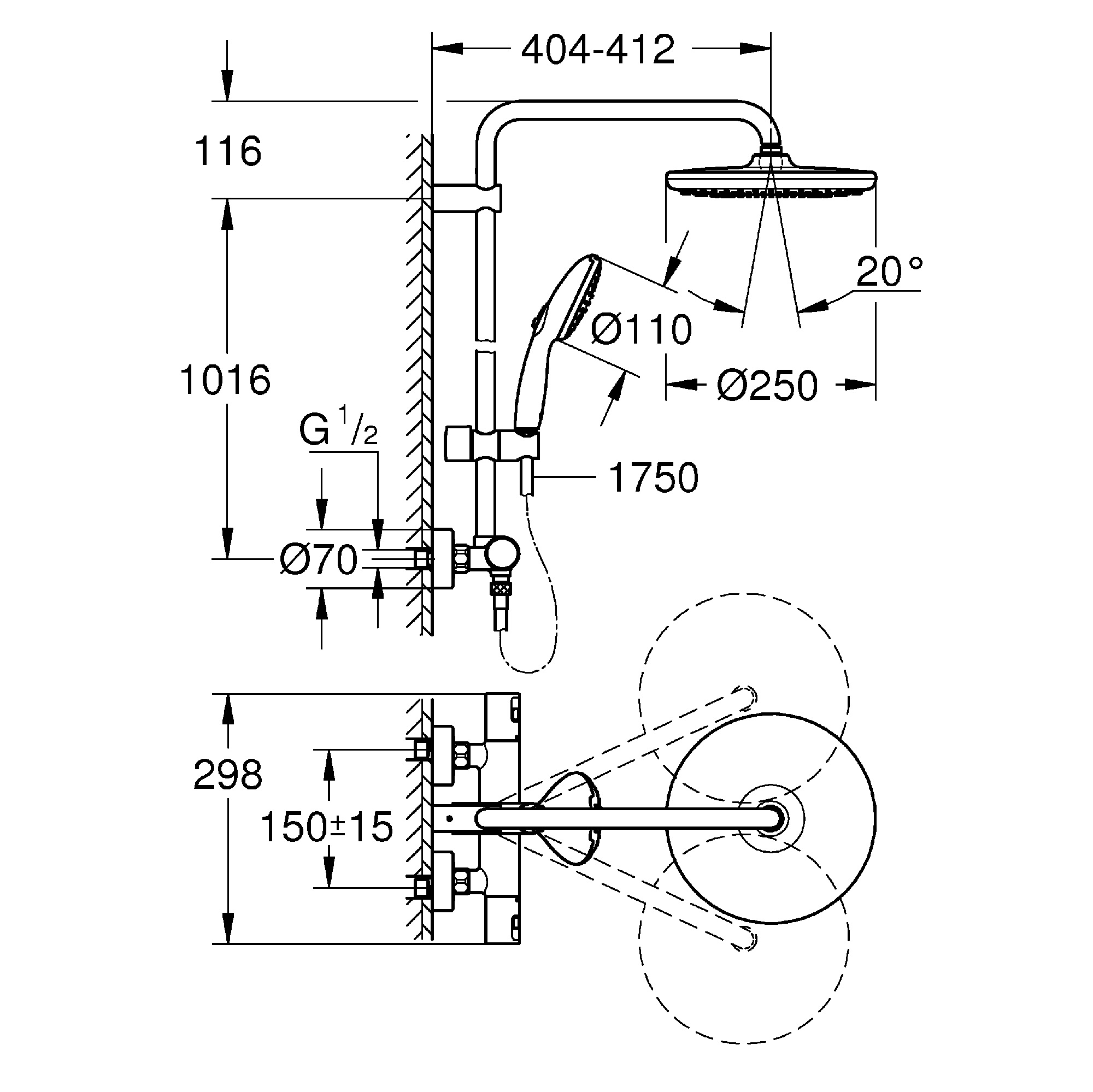 Vitalio Start 250 duschsystem 9,5l Krom