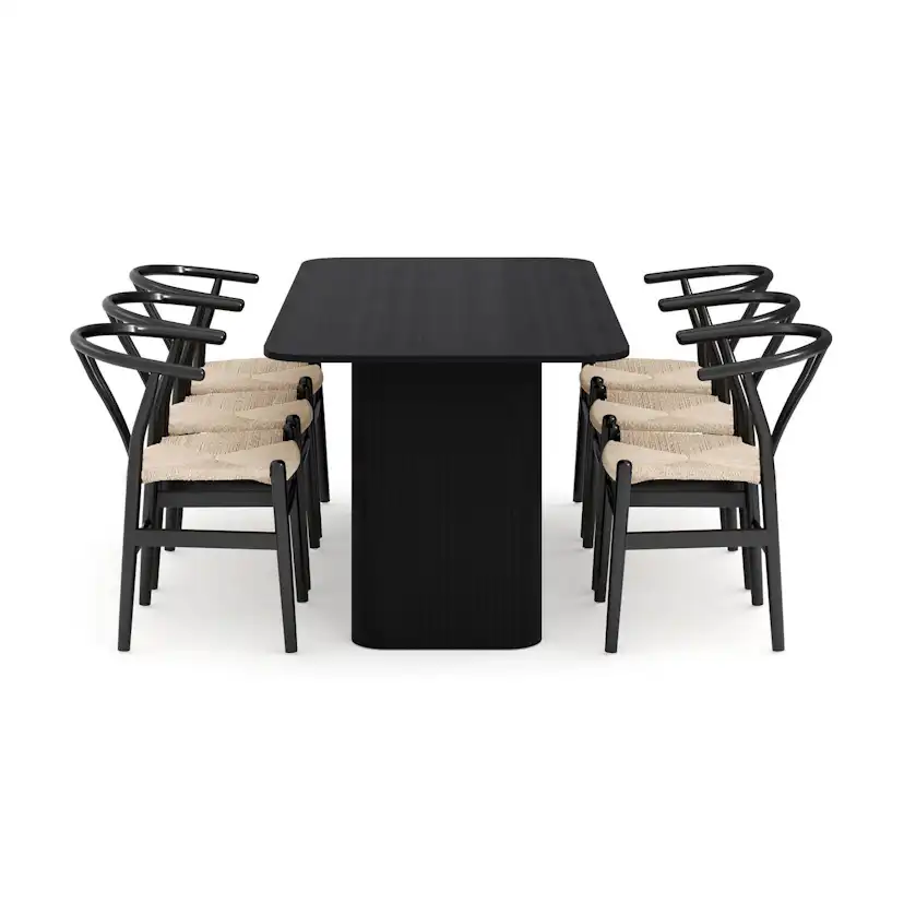Matgrupp Bark Kopparbo Rektangulärt Matbord 180-240 cm Förlängningsbartt med 6 Dastoori Matstol