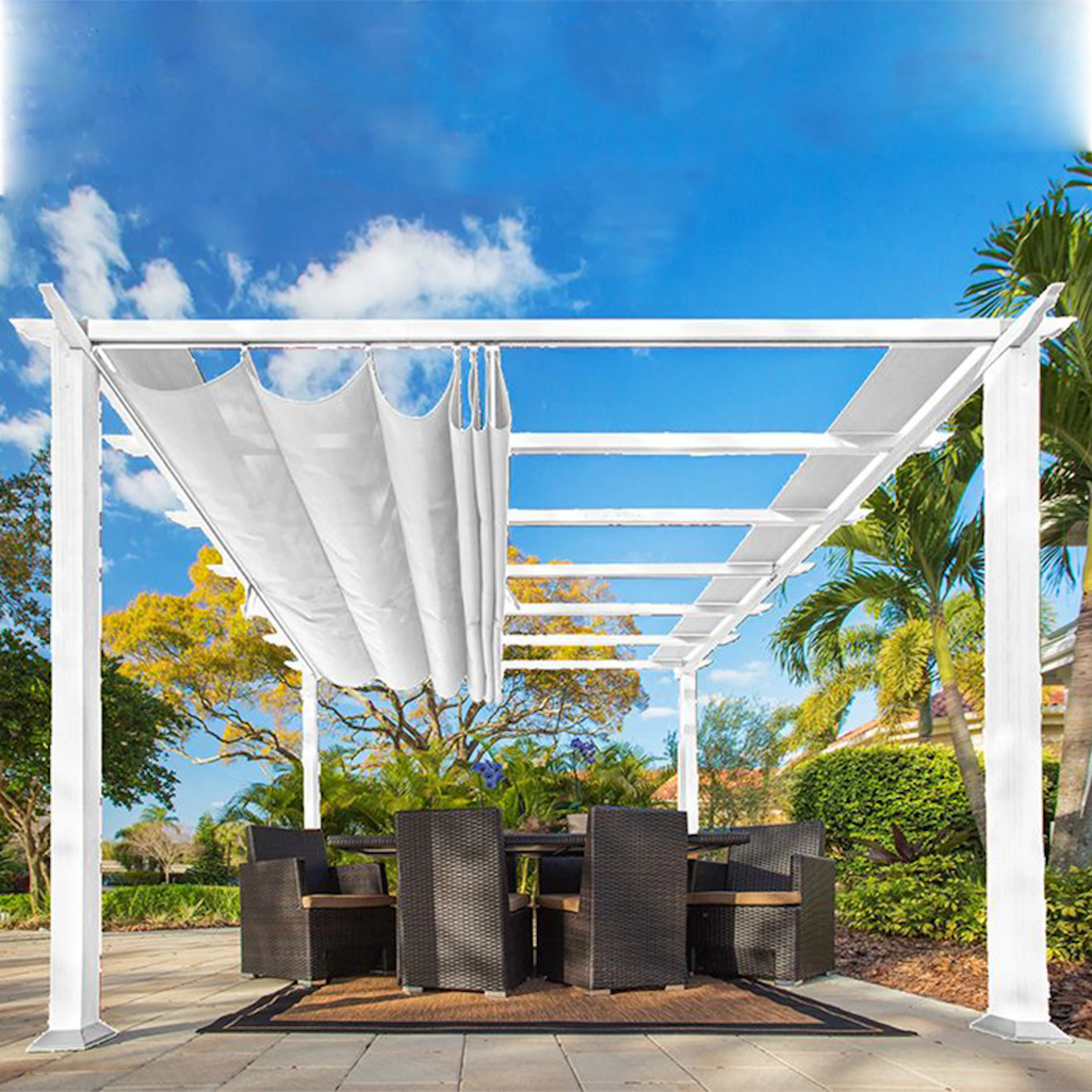 Florida Pergola Vit 18 kvm Area 18 m2, Stomme: Vit, Duk: Beige