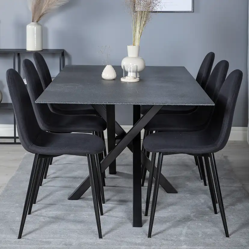 Piazza Dining Table 180x90 cm+Polar Dining Chair Grå/Svart