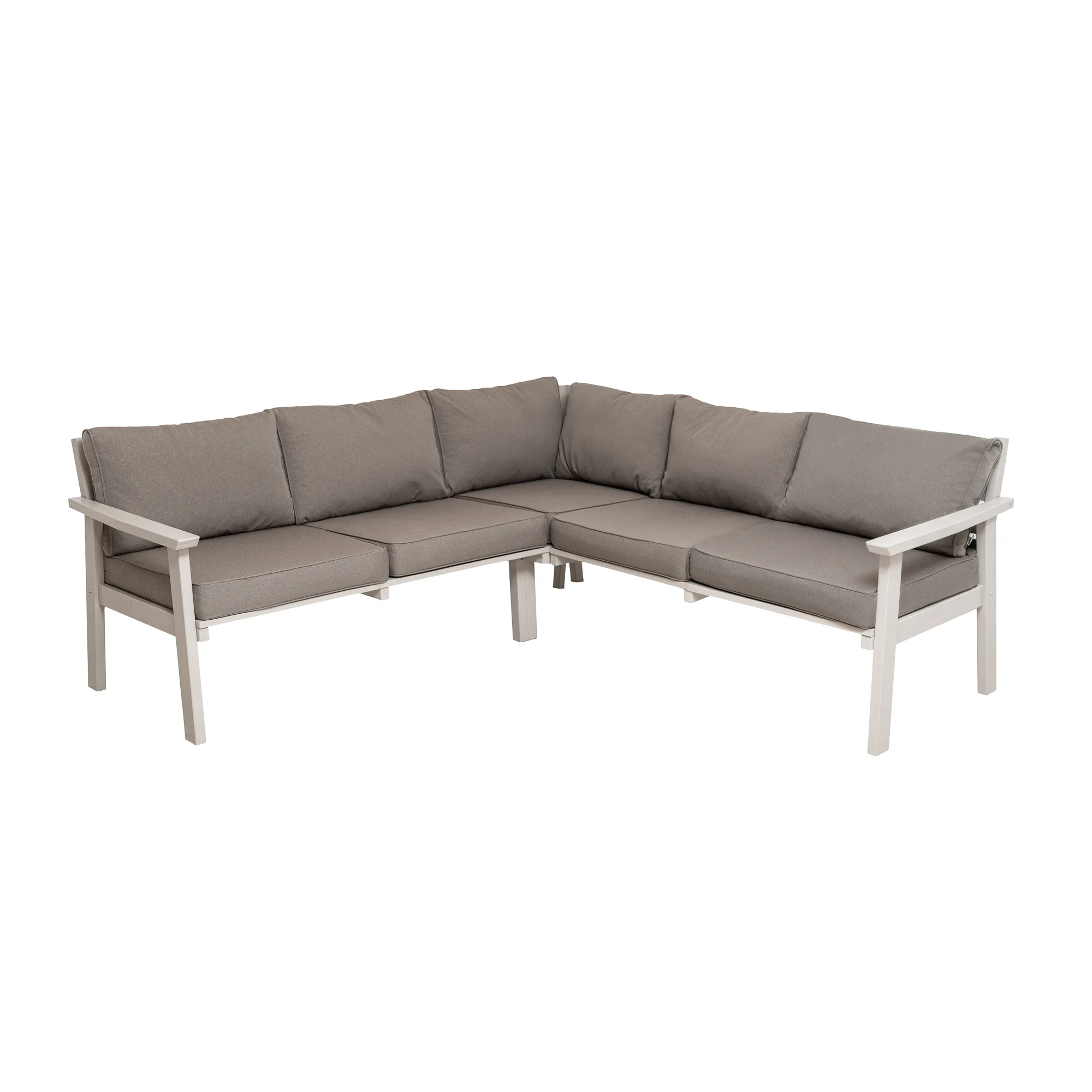 Träsoffa ute Eden Wood Ransvik Hörnsoffa 200 x 200 cm inkl Dynor Greige