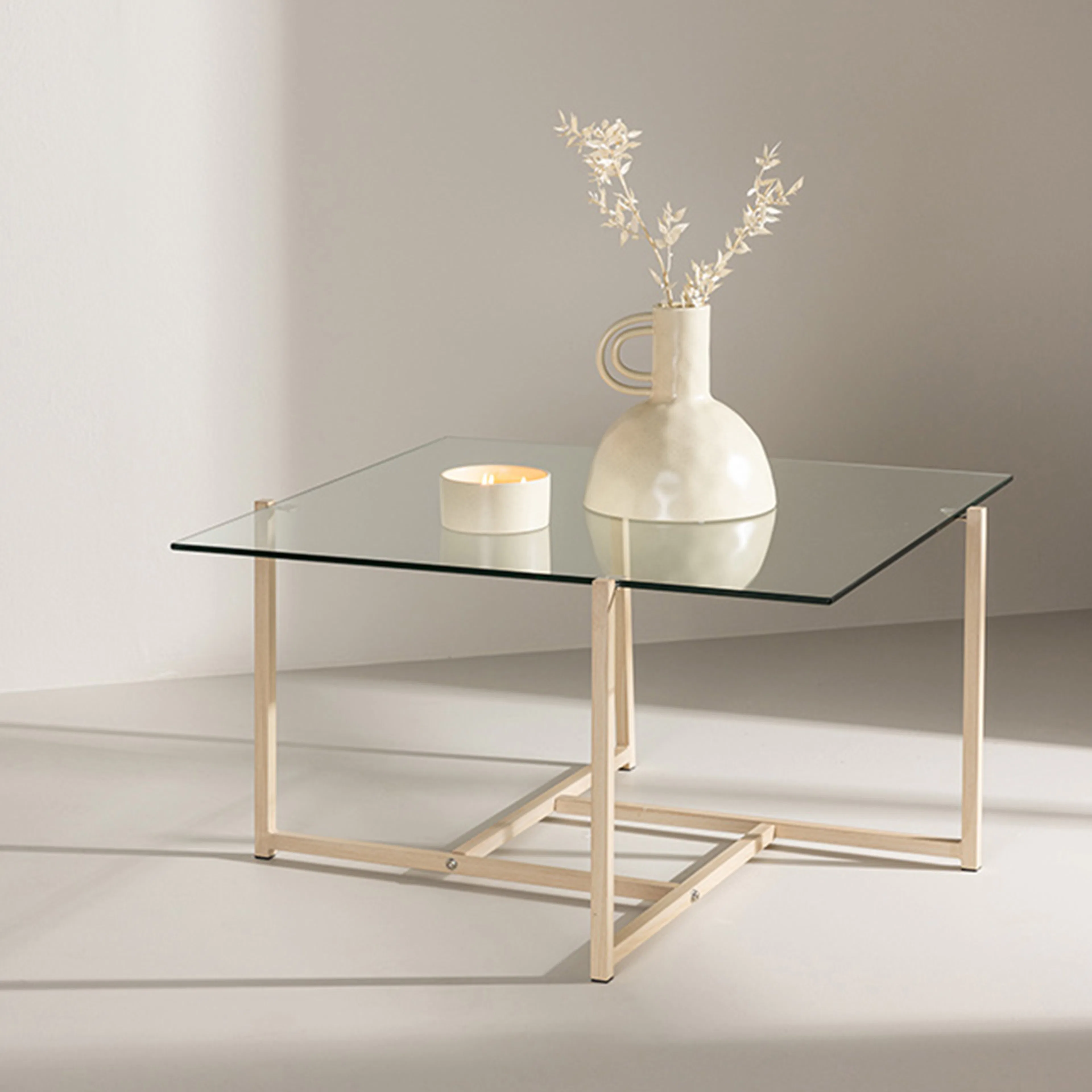 Hybrid Sofa Table 80x80 cm - Glass/Nature / Transparent