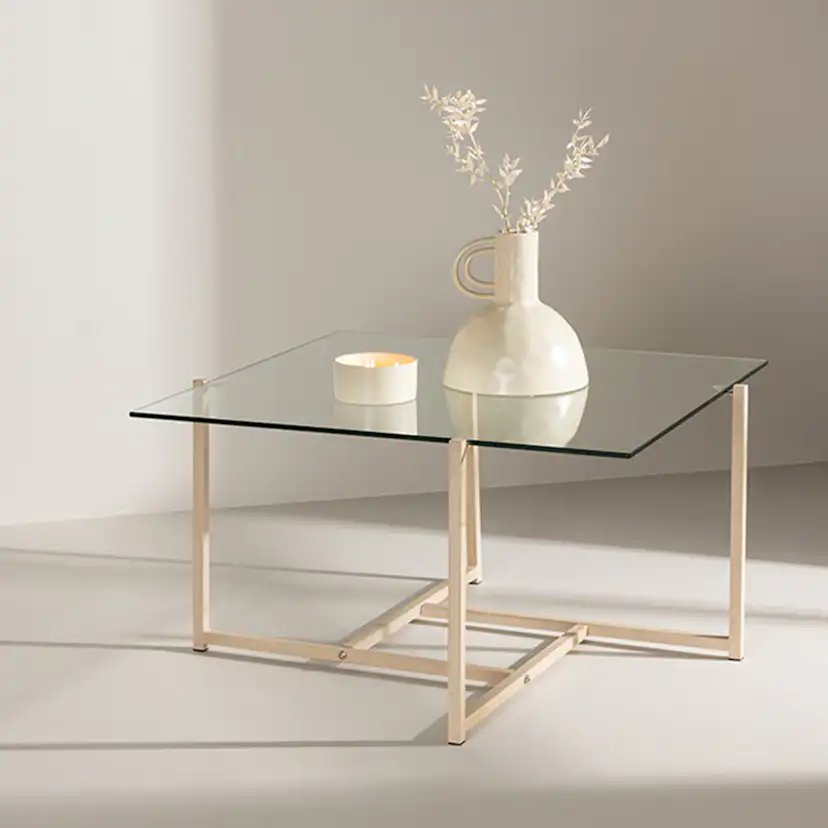 Hybrid Sofa Table 80x80 cm - Glass/Nature / Transparent