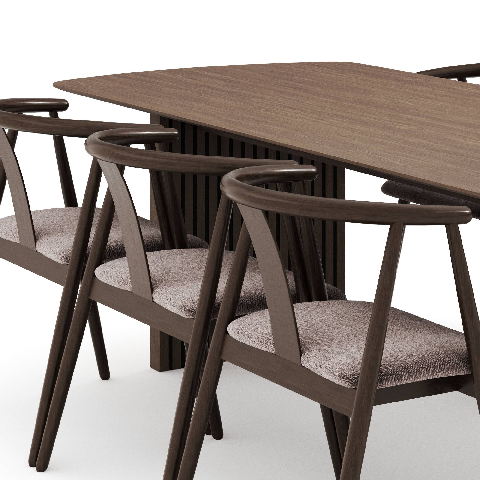 Matgrupp Bark Richeto Rektangulärt Matbord 240 cm med 6 Cytie Karmstol