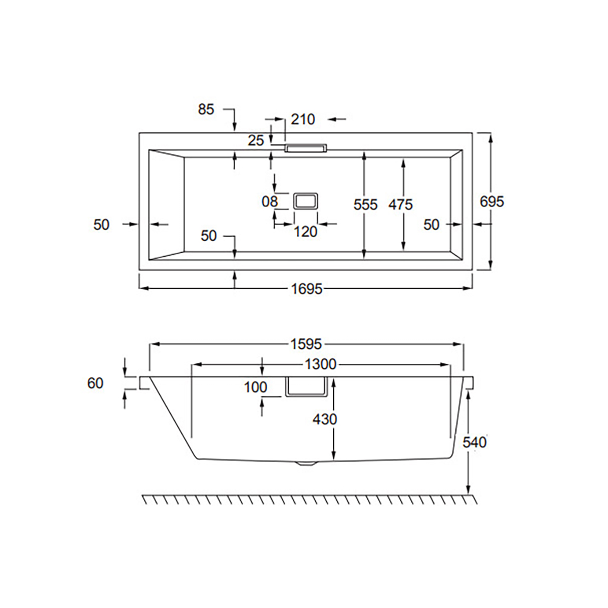 Celsius badkar 1700x700mm rekt. akryl- 1700x700 mm, Vänster