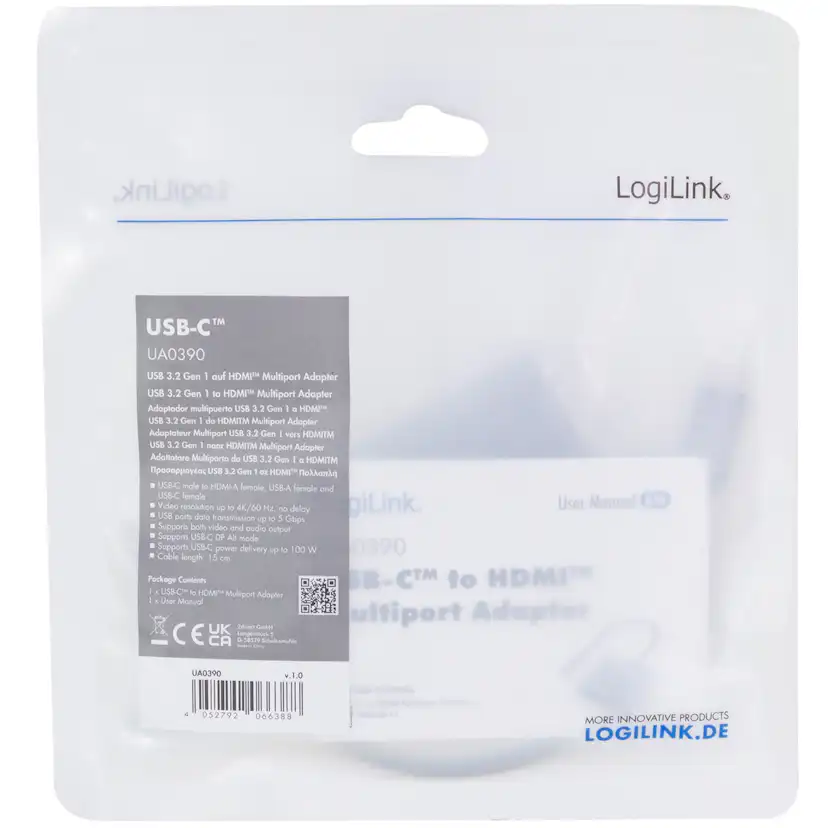 USB-C till HDMI/USB-A/USB-C PD LogiLink 4K/60Hz