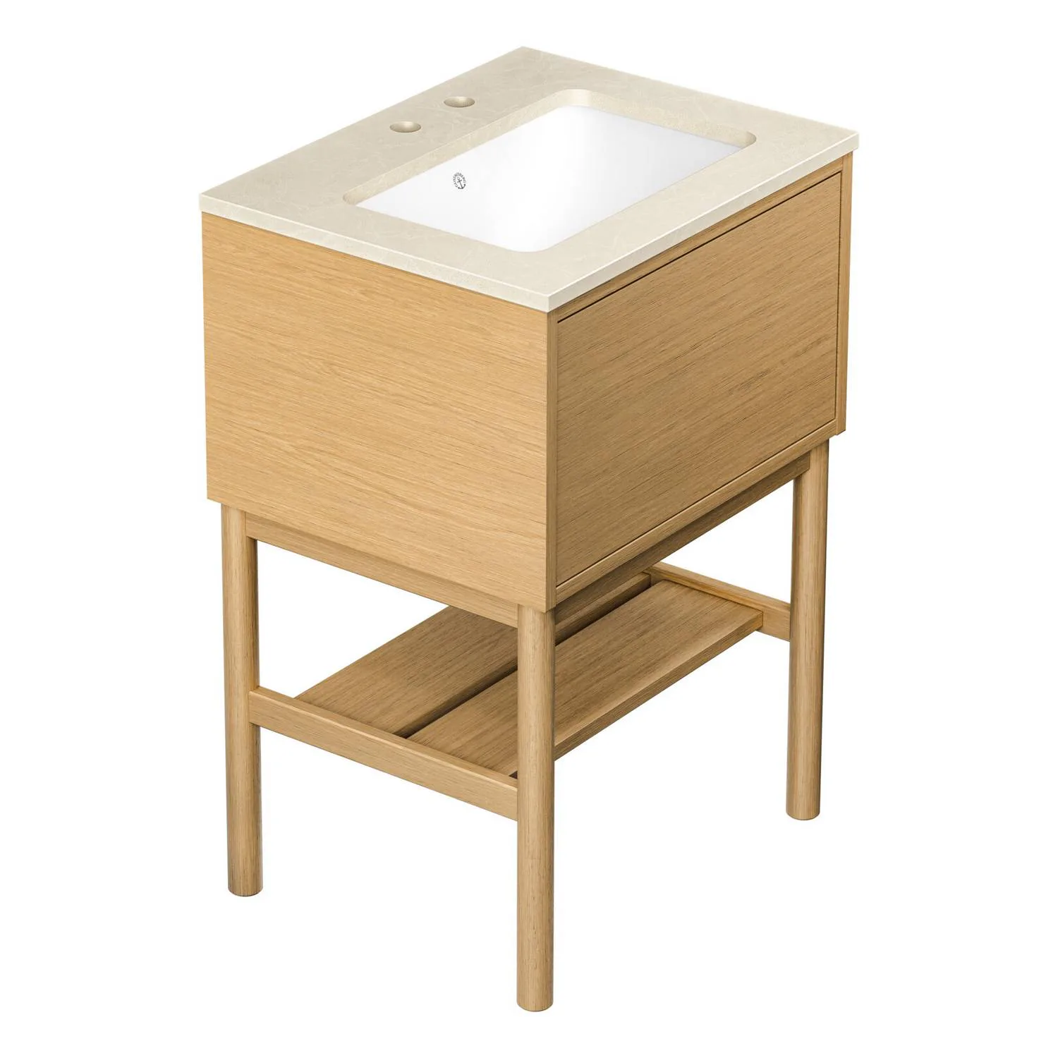 Kommod Ducentic Ljus ek - 60 cm. Stenbänkskiva med 1 ho, Bei Ljus Ek, Hål för 1 st Dubbelhålsblandare, Beige Royal