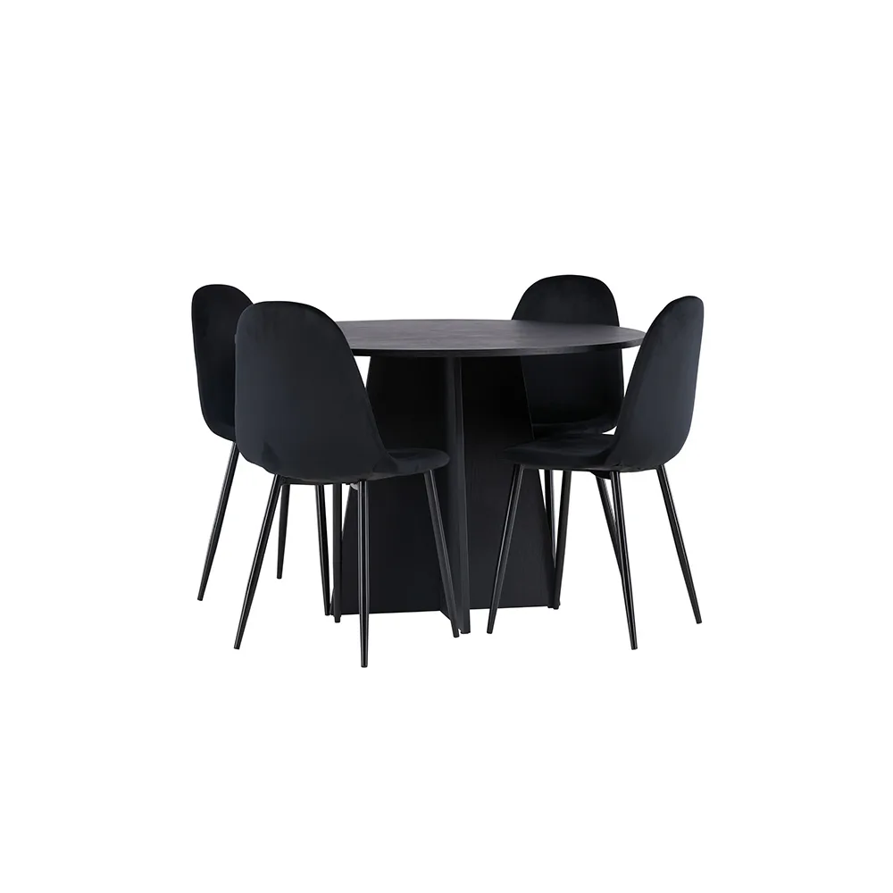 Bootcut Round Dining Table - Black / Black Fanéer +Polar Din Svart