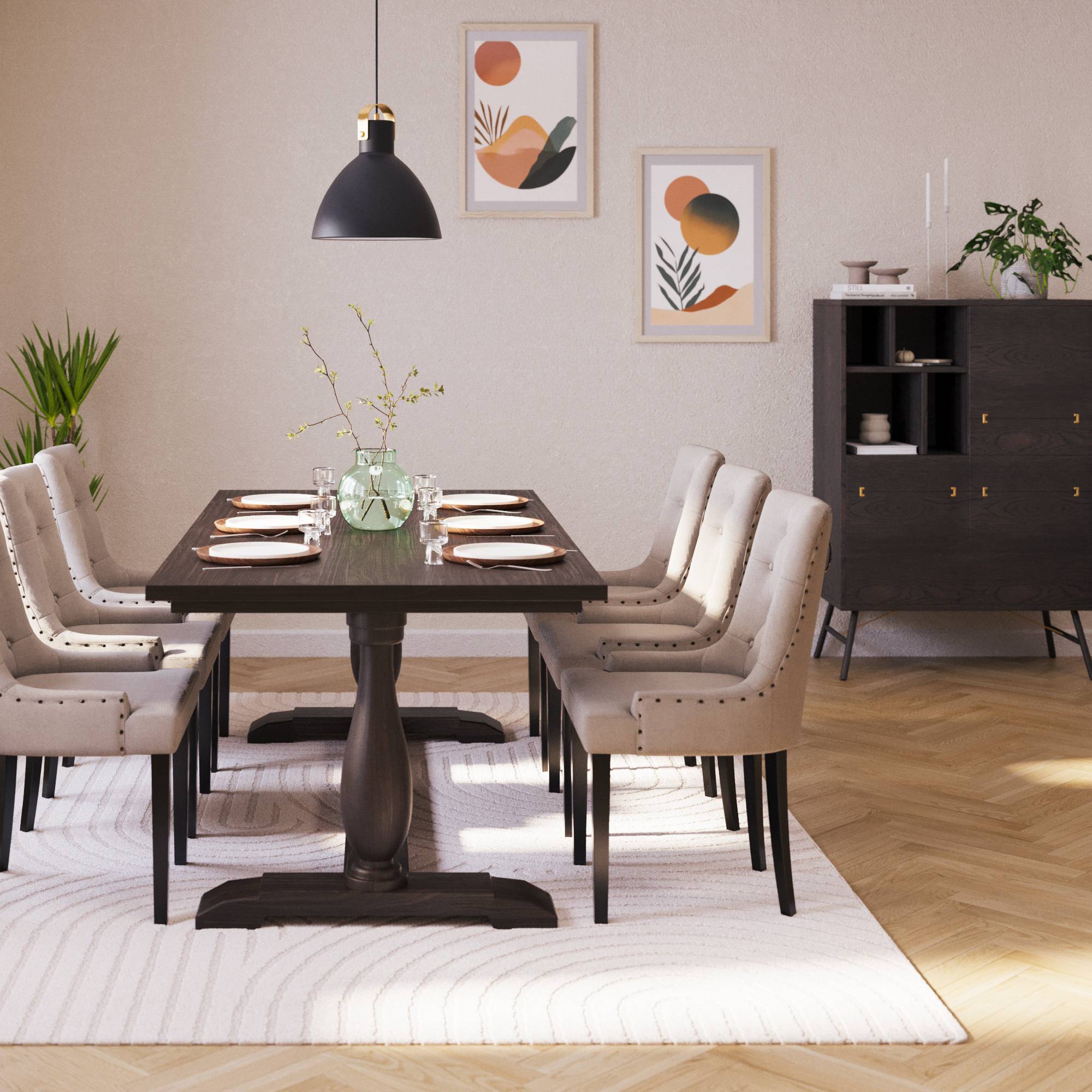 Matgrupp Bloomington Dijon Rektangulärt Matbord 200 cm med 6 Viktoria Matstol