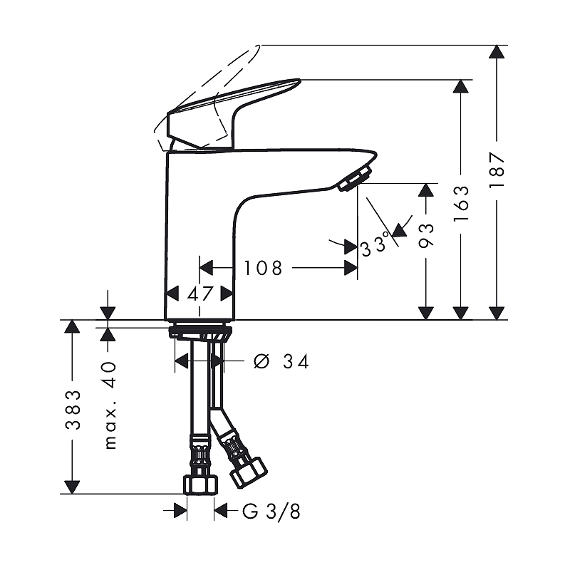Tvättställsblandare Hansgrohe Logis 100 med Push-Open Med Push-Open