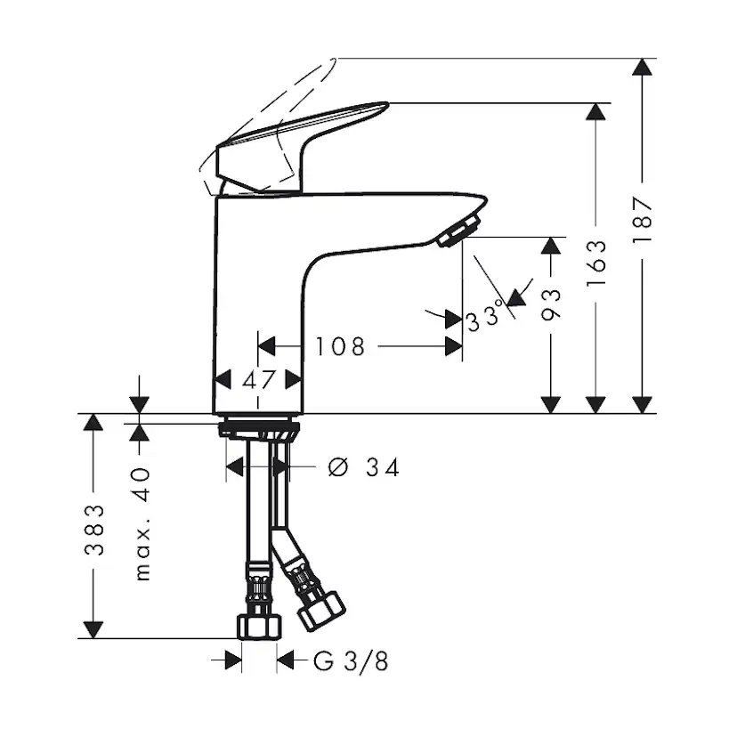 Tvättställsblandare Hansgrohe Logis 100 med Push-Open Med Push-Open