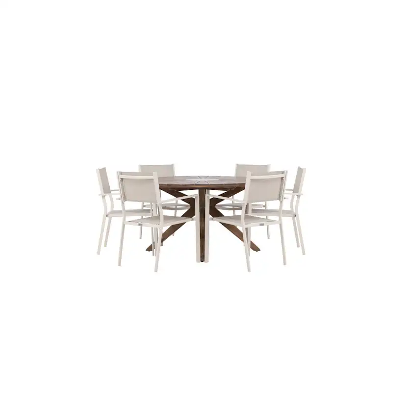 Rosario Dining Table- Teak Ø140 +Copacabana Stacking Chair - Trädgårdsgrupp Venture Home Rosario med 6 Copacabana Stolar