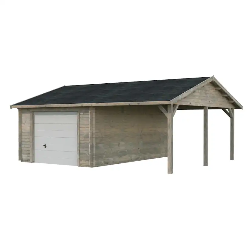 Roger 19,0+16,2 m2 with sectional door GYDIP Impregnerad grå