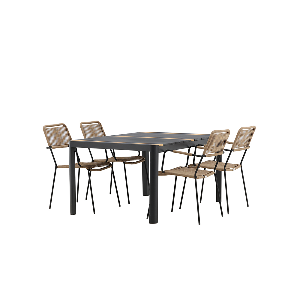 Matgrupp Utomhus Venture Home Togo 150x100 cm med 4 Lindos Trädgårdsstolar med Armstöd