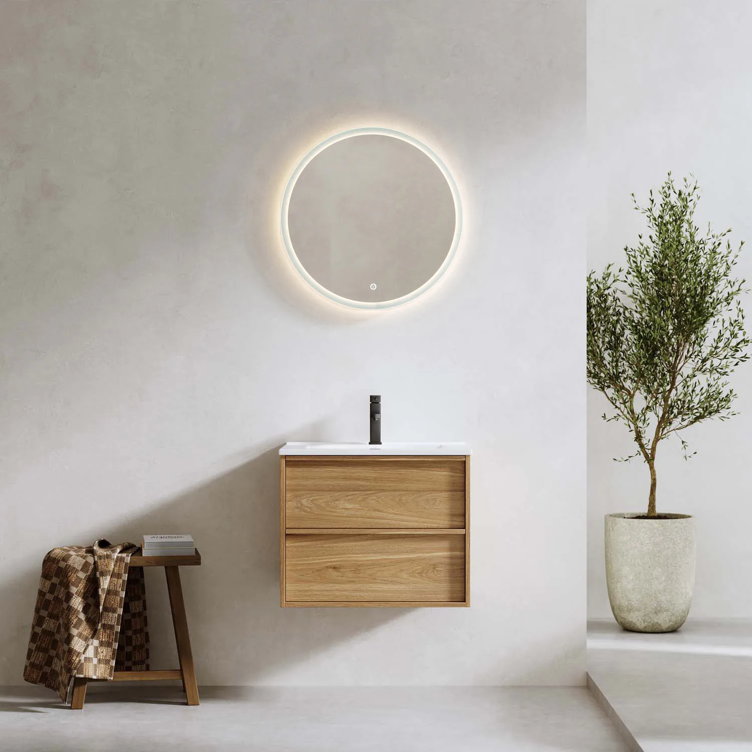 TVÄTTSTÄLLSSKÅP CHARM EK MED TVÄTTSTÄLL OCH SPEGEL SKINA 600 Ek, Bredd: 610 mm, Djup: 465 mm