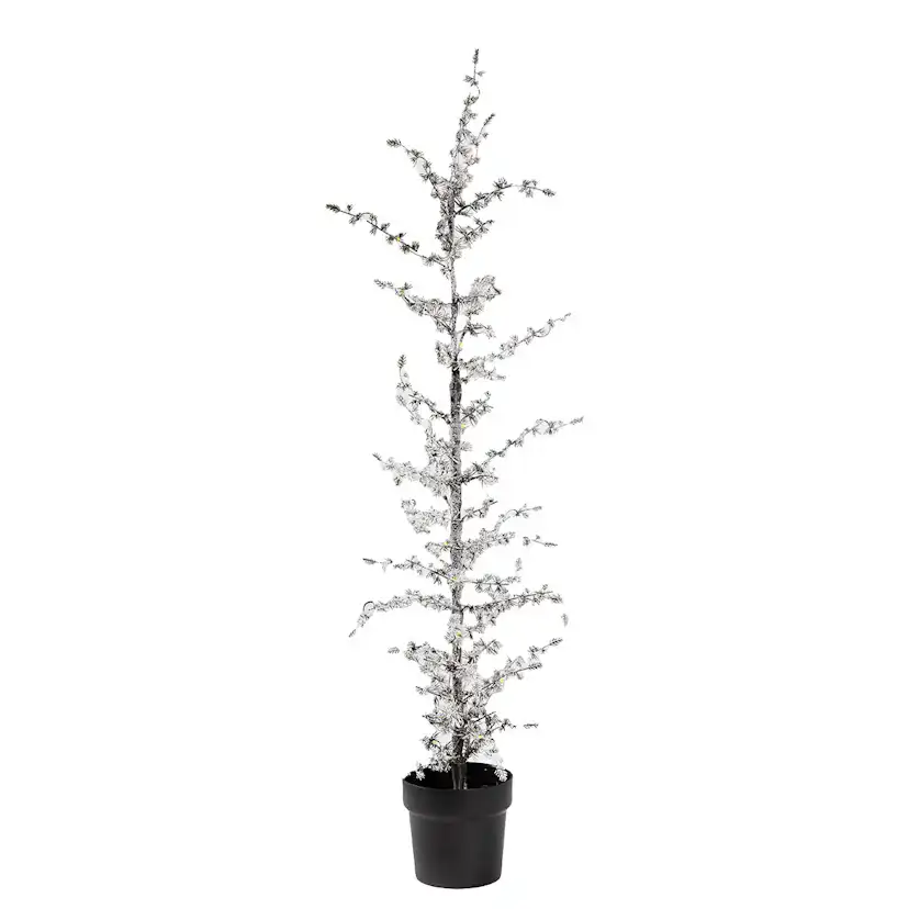 Plastgran Nordic Winter Konstgjort Lärkträd i Kruka med Snö och Ljus 120 cm