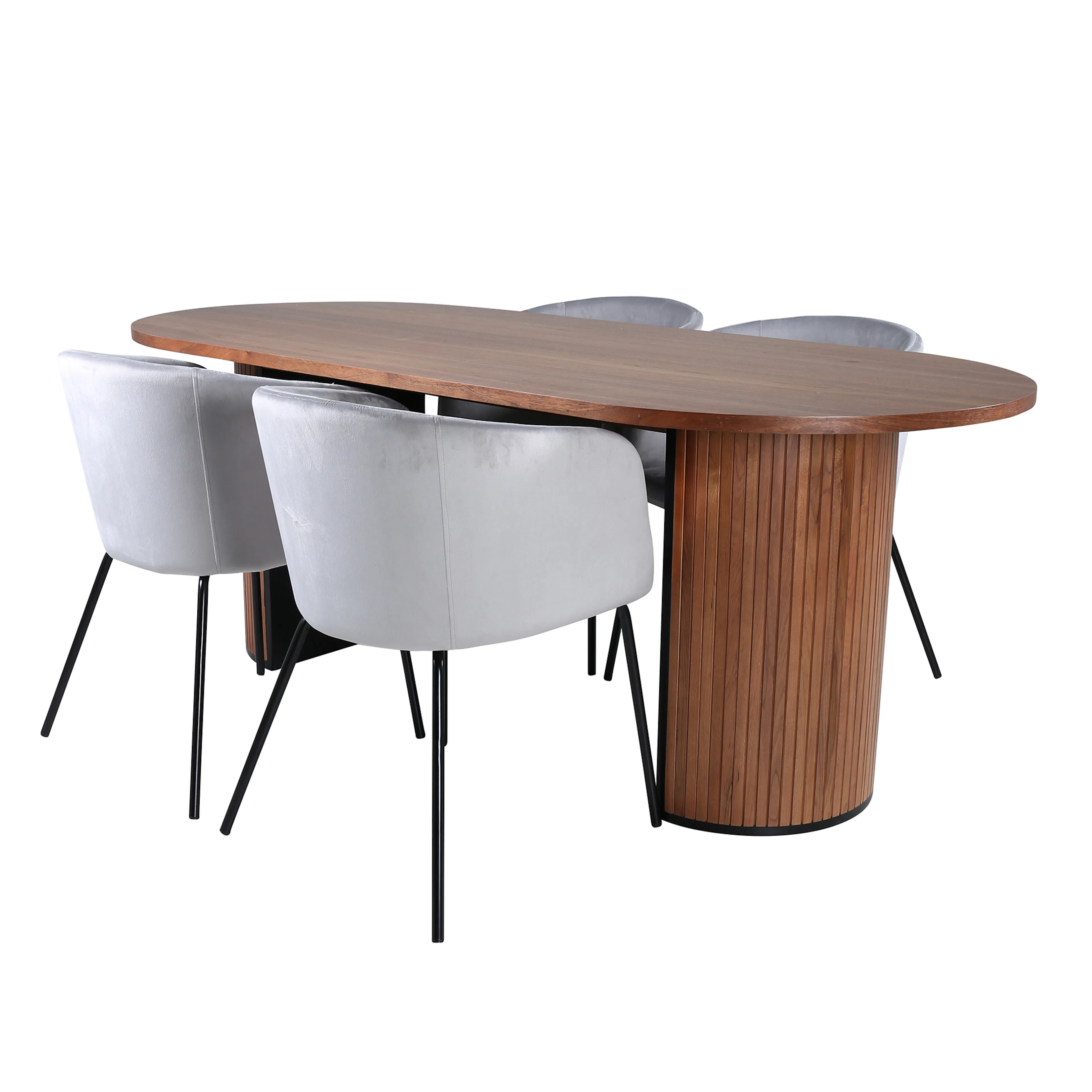 Bianca Oval Dining Table - Walnut / Black Veneer+Berit Chair Ljusgrå