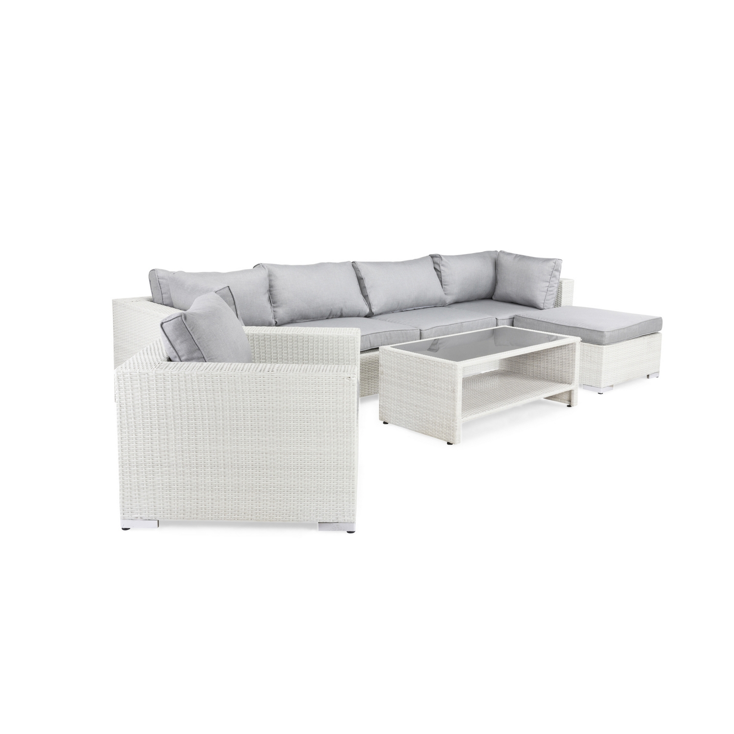 Loungegrupp Comfort Garden Bahamas 6-sits med Fåtölj, Divan och Bord med Hylla Vit/Grå