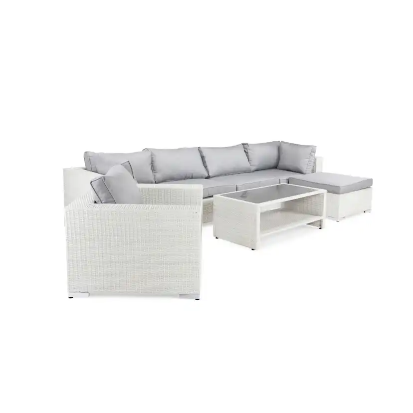Loungegrupp Comfort Garden Bahamas 6-sits med Fåtölj, Divan och Bord med Hylla Vit/Grå