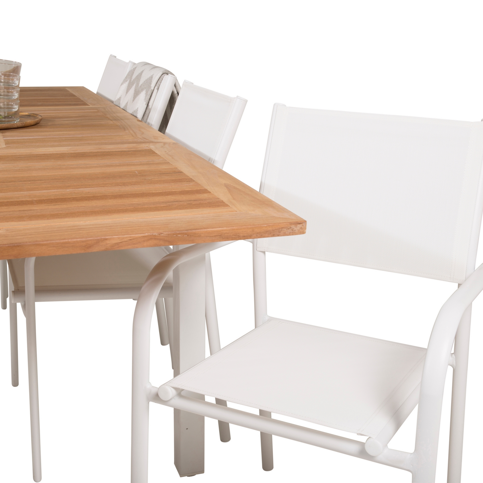 Panama Dining Table 160/240*90 - White Alu / Teak+Santorini Blanka Ben
