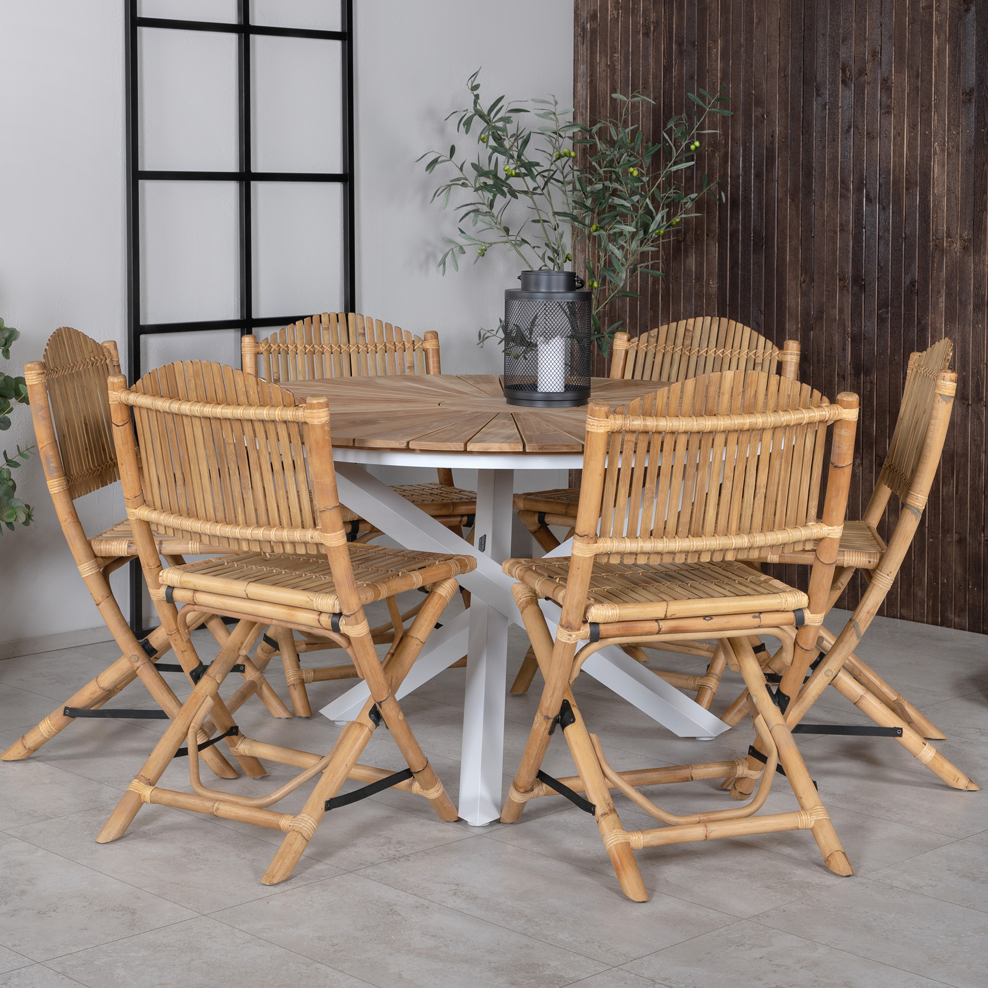 Matgrupp Venture Home Mendi Rund med 6 Cane Stolar