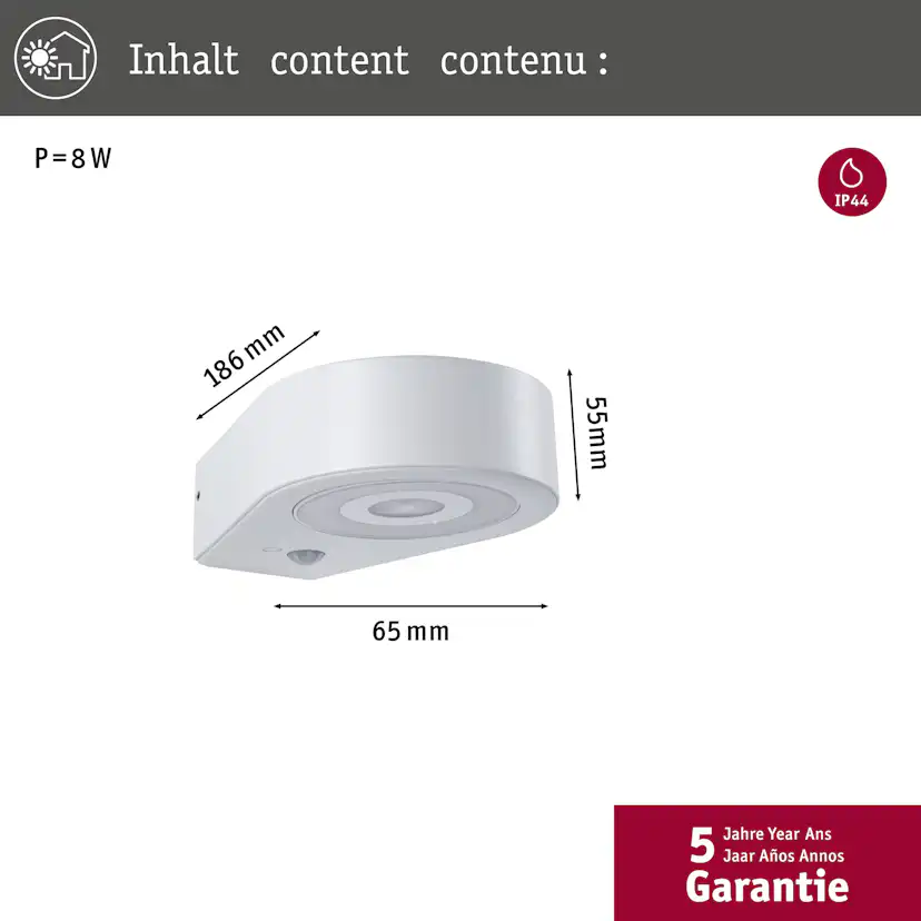 Fasadbelysning LED Paulmann Silma med Skymningsstyrd rörelsedetektor IP44 230V Färg: Vit