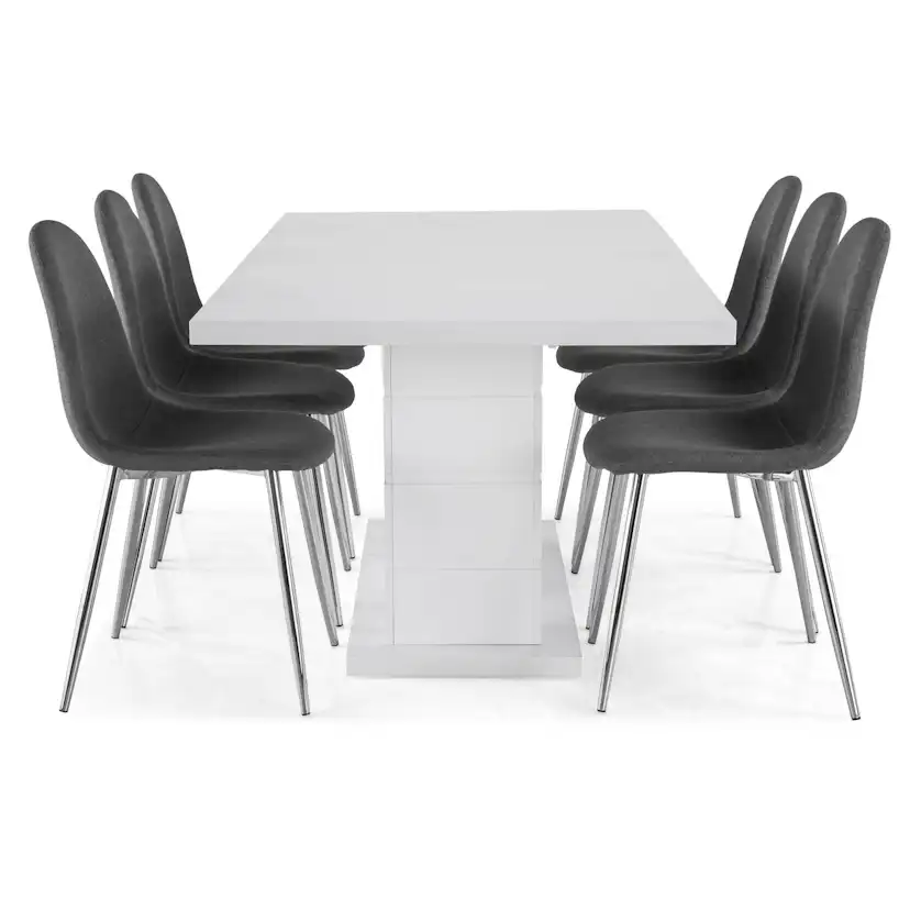 Matgrupp Concept 55 Ratliff Rektangulärt Matbord 180-220 cm Förlängningsbart med 6 Nibe Matstol