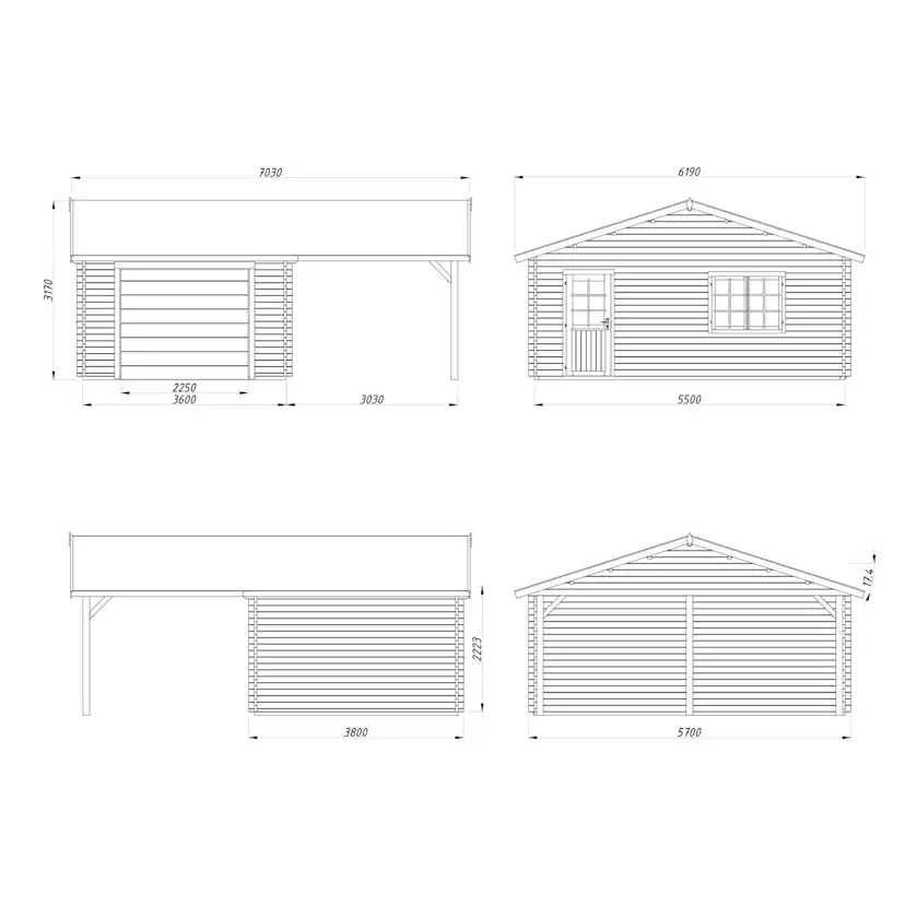 Roger 19,0+16,2 m2 with sectional door GYDIP Impregnerad grå