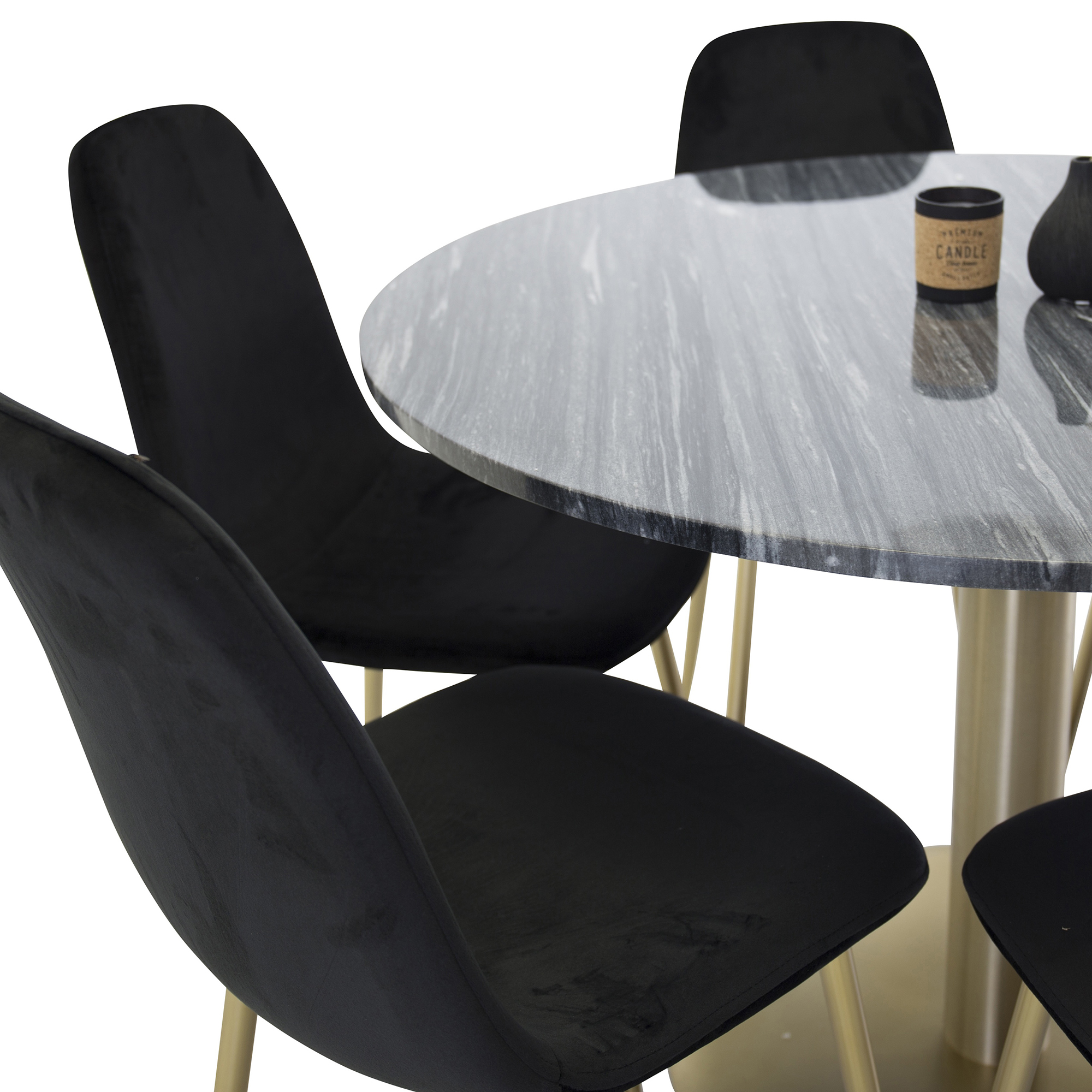 Matgrupp Venture Home Estelle Svart/Mässing med 6 Pobbie Stolar