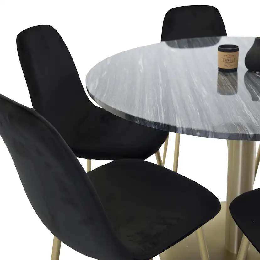 Matgrupp Venture Home Estelle Svart/Mässing med 6 Pobbie Stolar