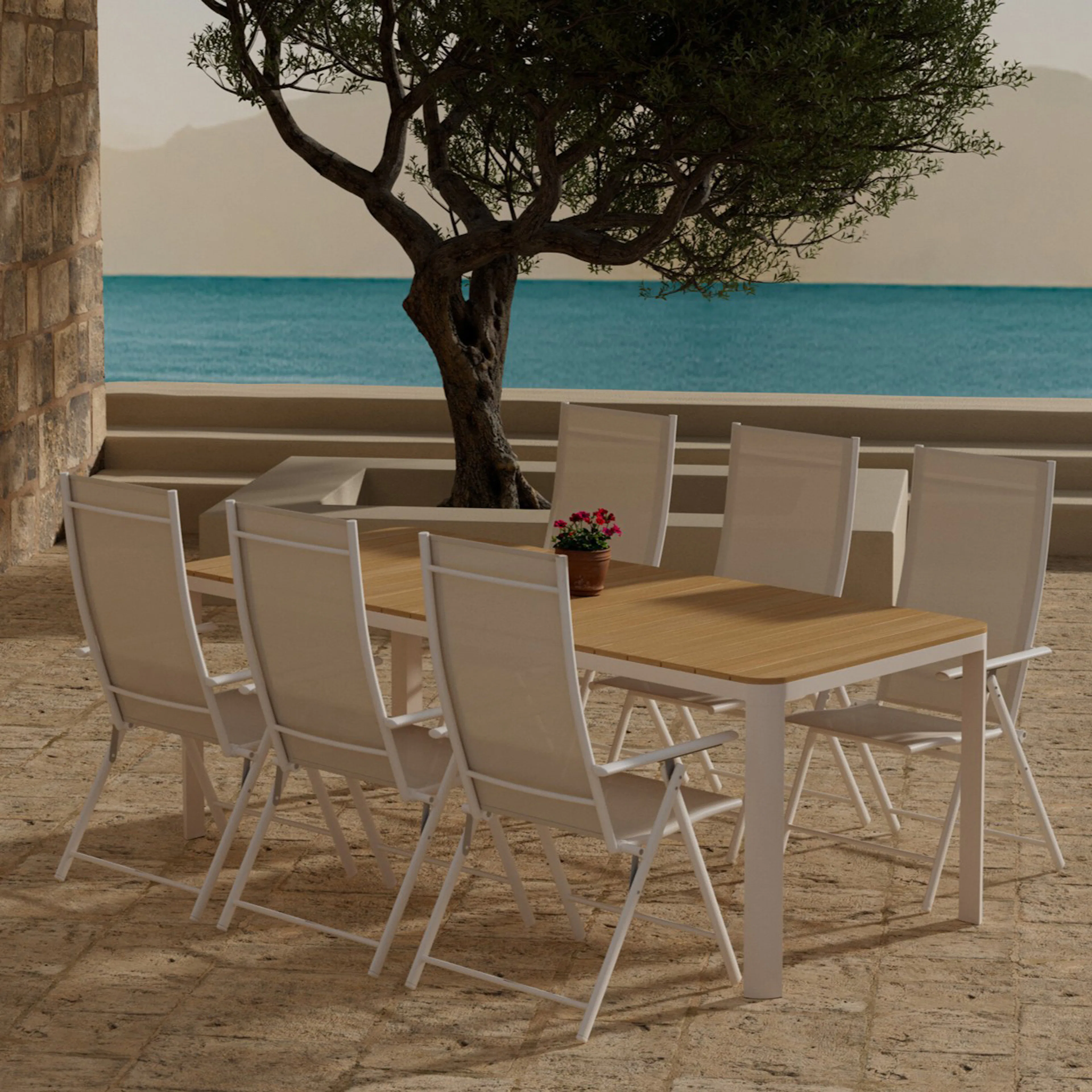 Matgrupp Utomhus Venture Home Etna 90x210 cm med 6 st Levanzo Trädgårdsstolar