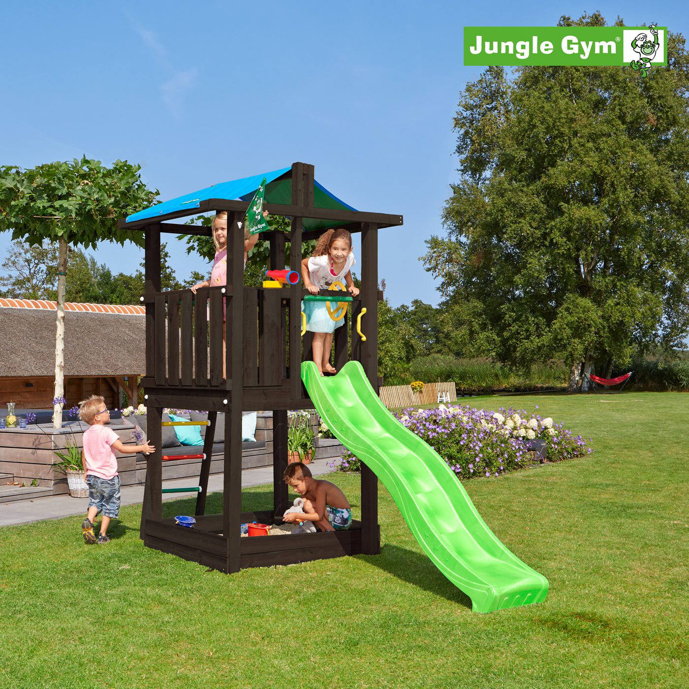 Lektorn Jungle Gym Hut inkl. rutschkana, grundmålat svart