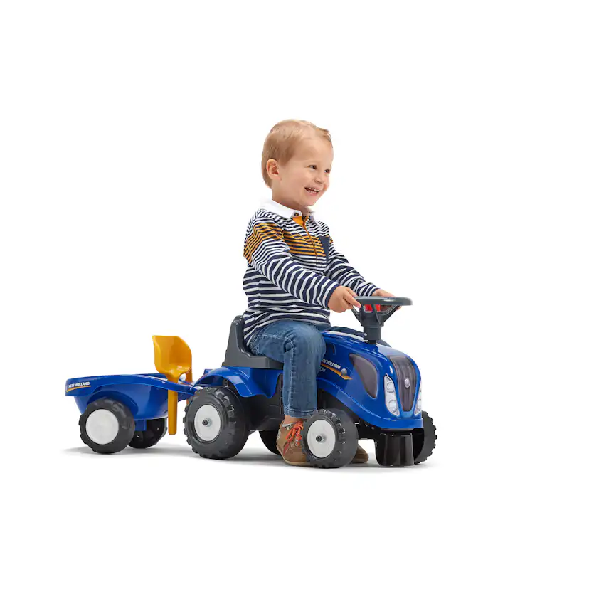 Sparkbil FALK Traktor med trailer, kratta och skyffel Baby New Holland