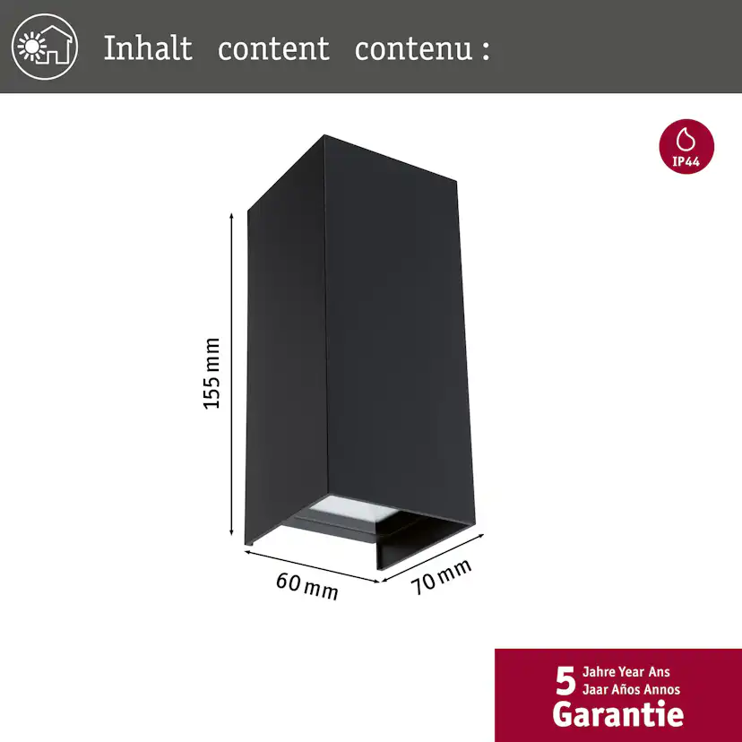 Fasadbelysning Paulmann Flame LED Upp/Ned IP44 Vinkelformad 230V Höjd: 155 mm