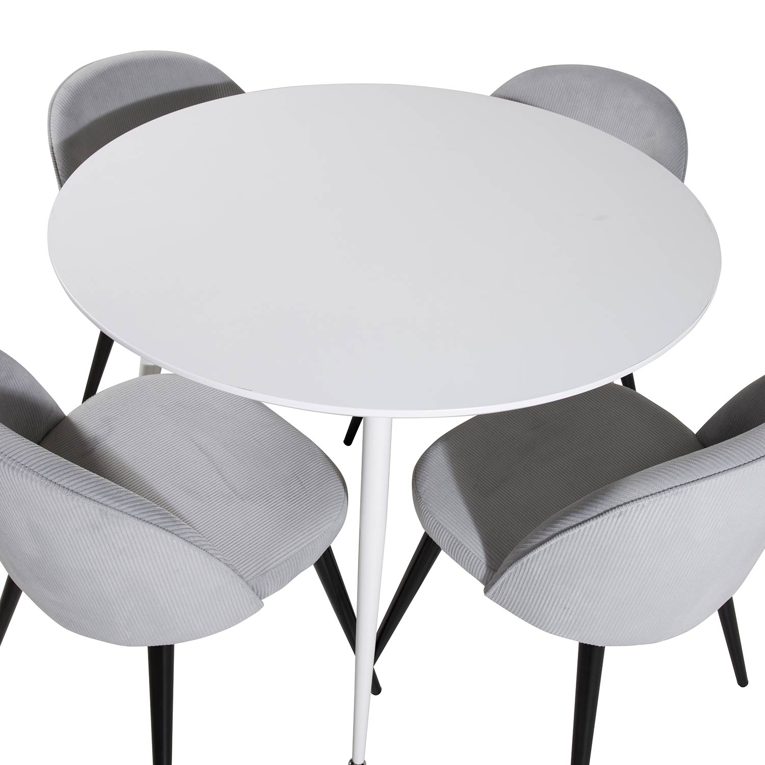 Plaza Round Table - White top/Velvet Chair -ljusgrå/ Black_4 Vit/Grå/Svart