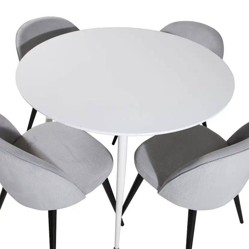 Plaza Round Table - White top/Velvet Chair -ljusgrå/ Black_4 Vit/Grå/Svart
