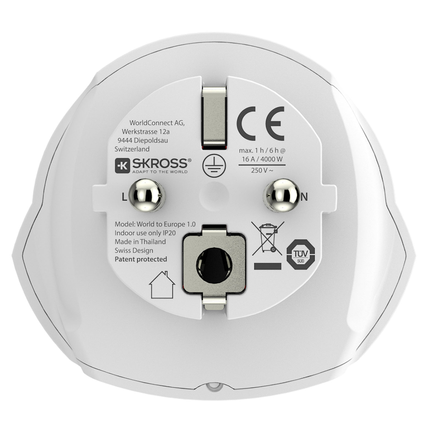 Reseadapter Skross World to Europe Jordad för Resor