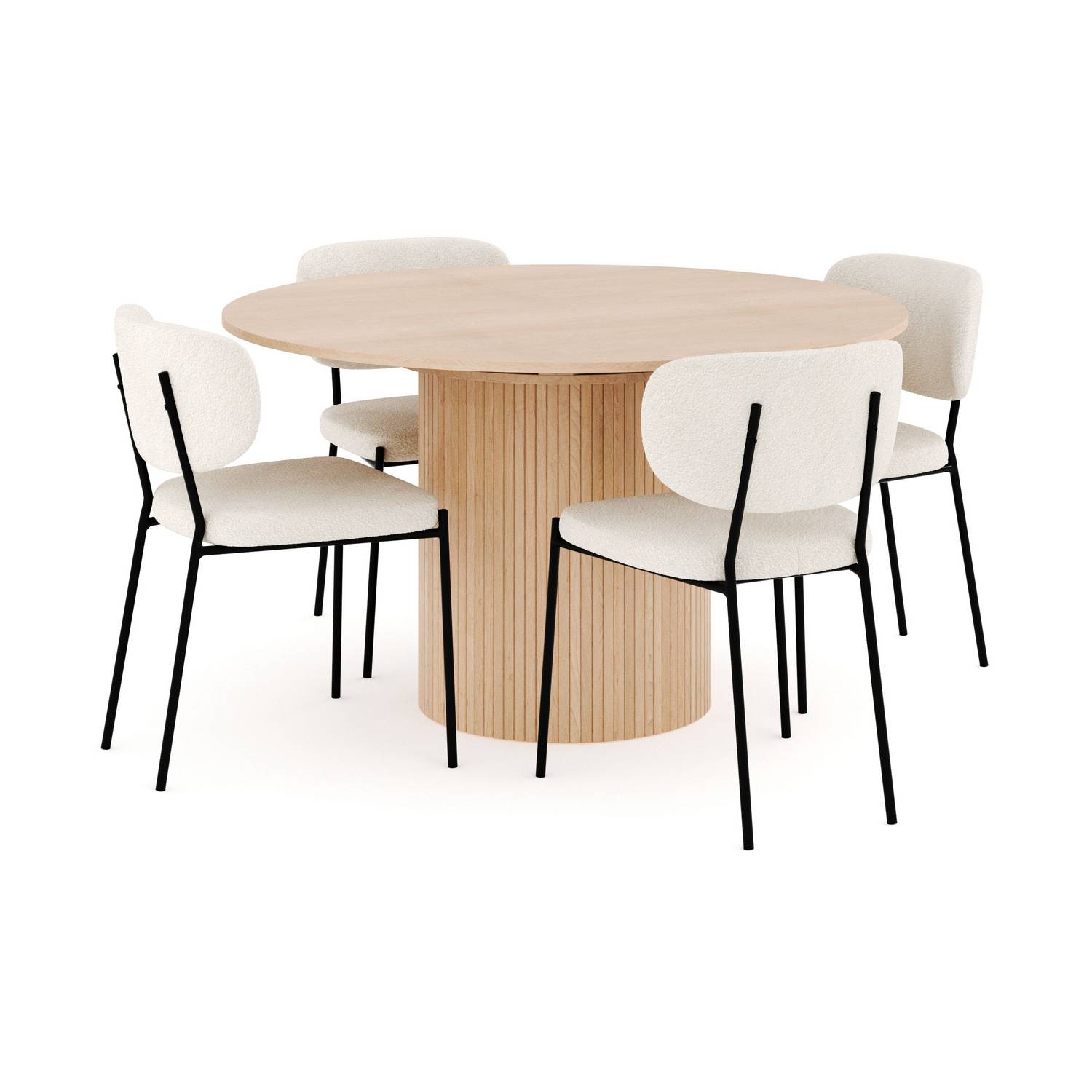 Matgrupp Bark Kopparbo Runt Matbord 130-180 cm Förlängningsbartt med 4Gemmiano Matstol